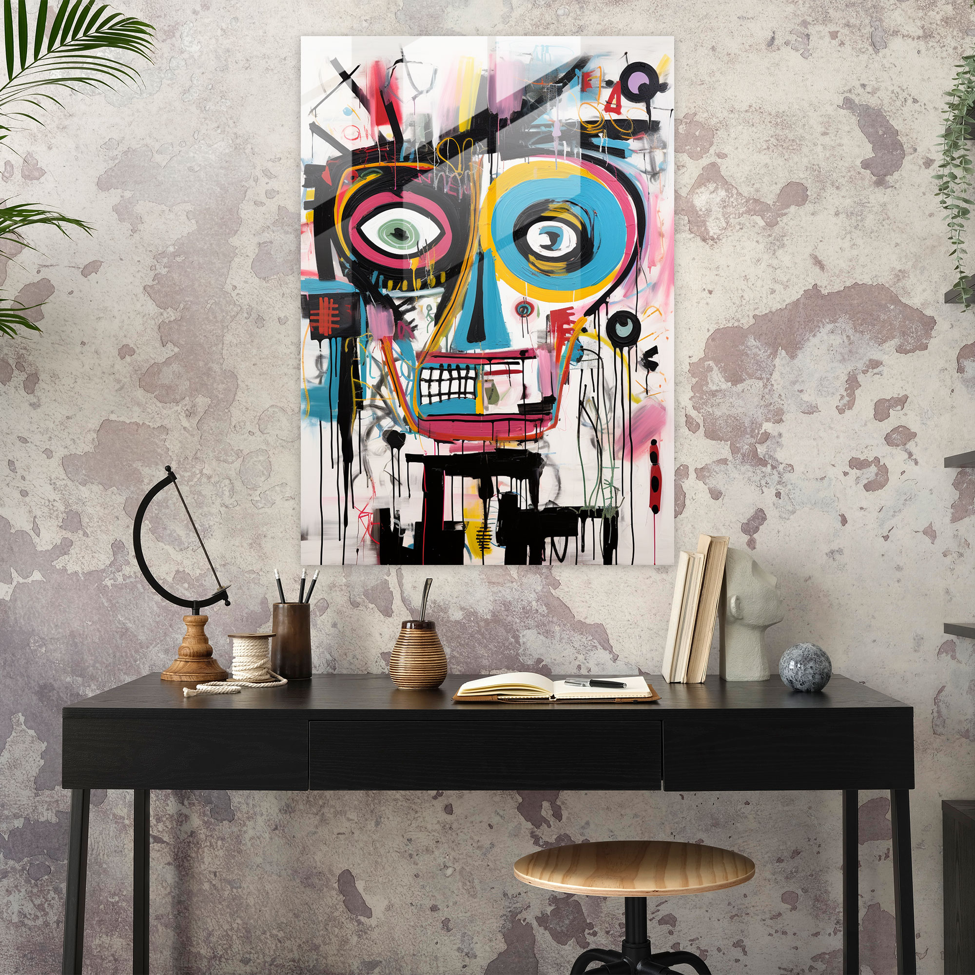 Basquiat Glass Print - Abstract Expressionist Masterpiece - Basquiat, Glass Print, Colors, Vibrant Explosion