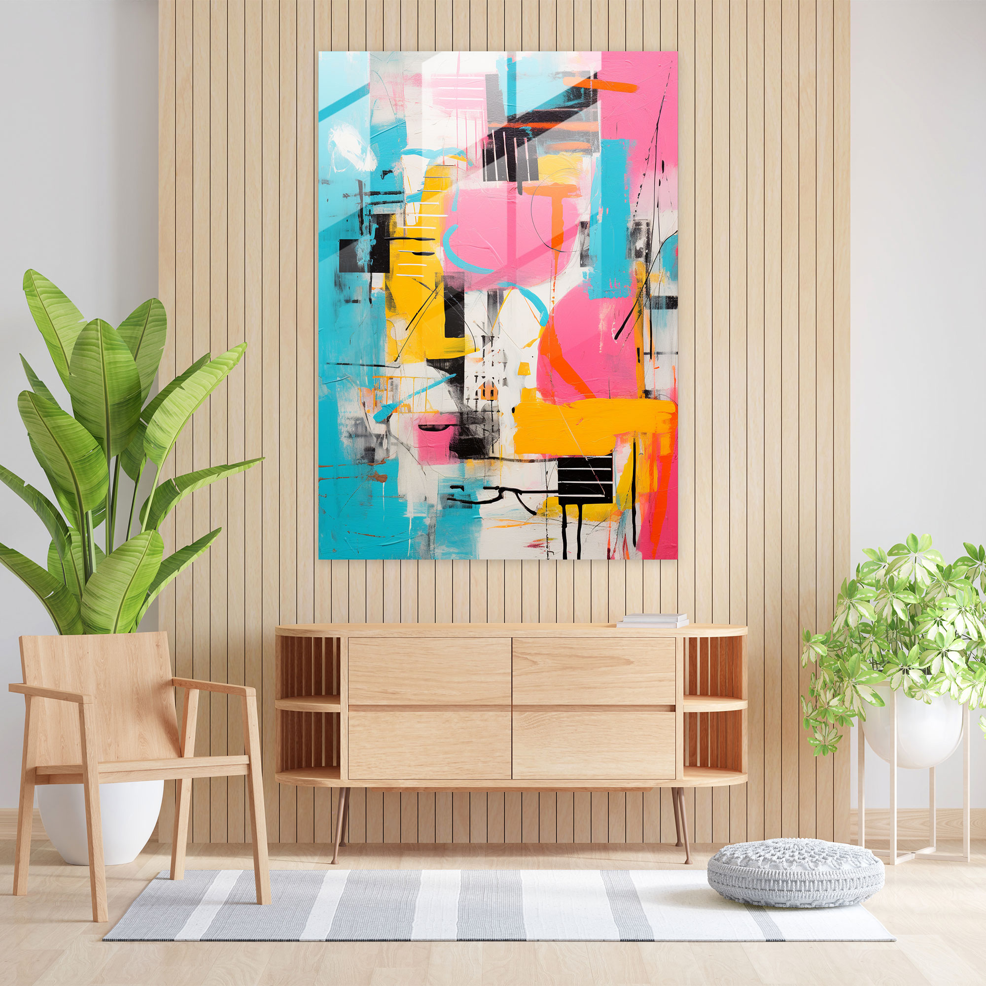 Basquiat Glass Print - Abstract Graffiti Art - Basquiat, Signature Style, Creativity, Abstract Graffiti Art