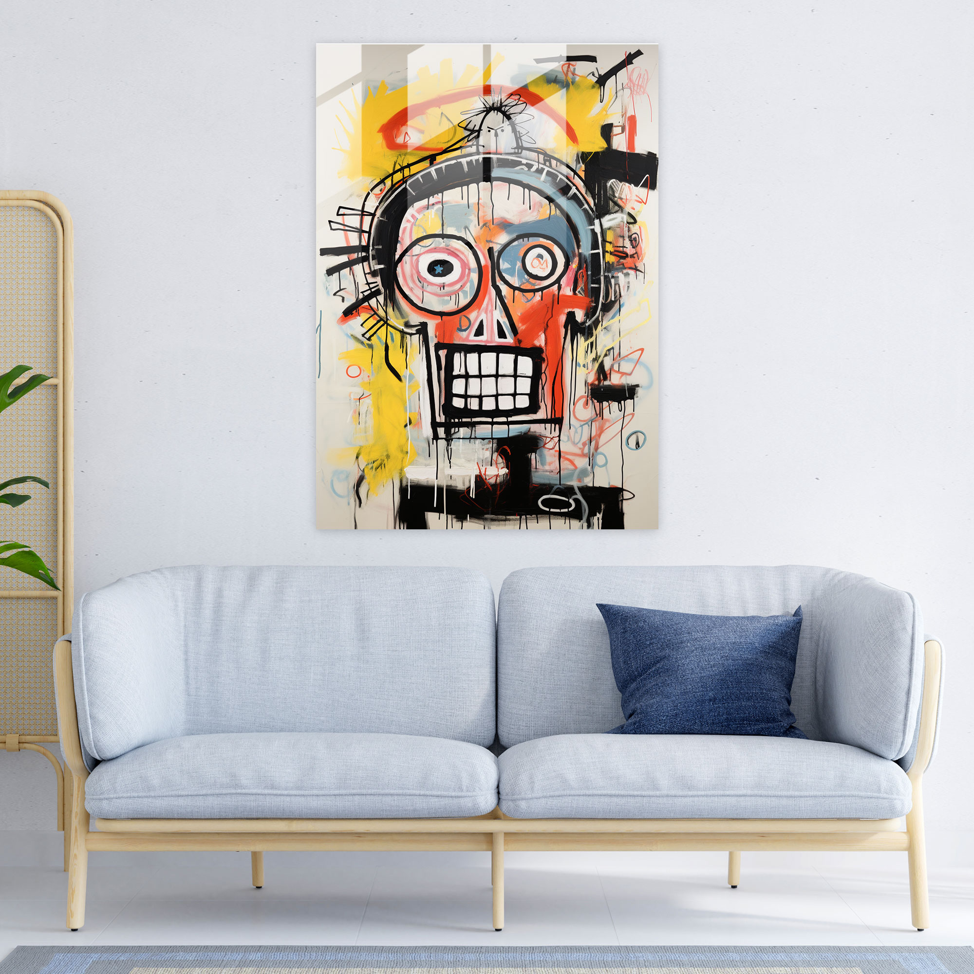 Basquiat Cam Tablosu - Neo-Ekspresyonist Füzyon - Basquiat Cam Duvar Sanatı Sembolizm Büyüleyici Füzyon