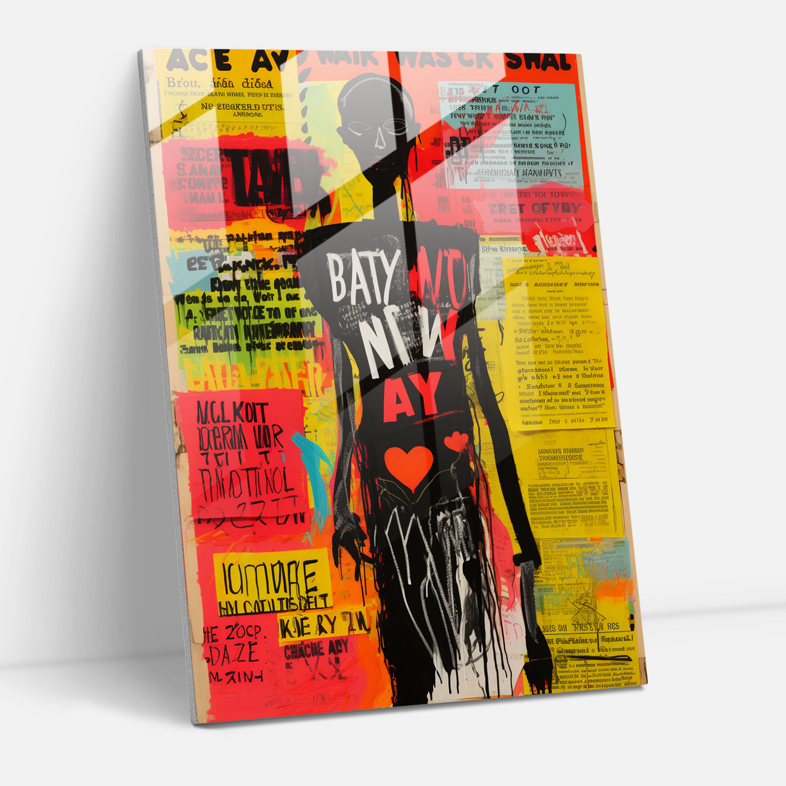 Basquiat Glass Print - Collage Of Handwritten Text - Basquiat, Introspective, Collage Of Handwritten Text, Wall Decoration