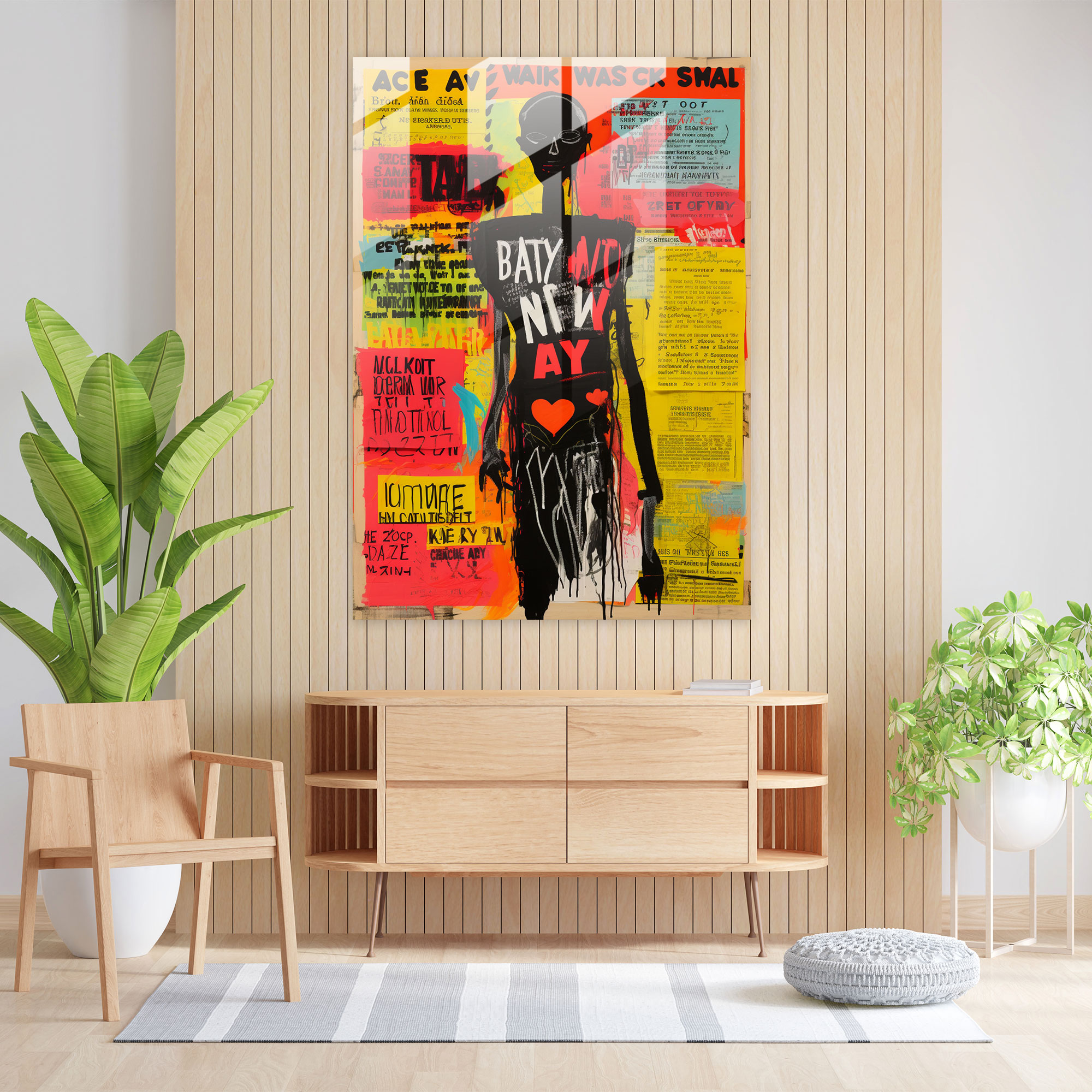 Basquiat Glass Print - Collage Of Handwritten Text - Basquiat, Introspective, Collage Of Handwritten Text, Wall Decoration