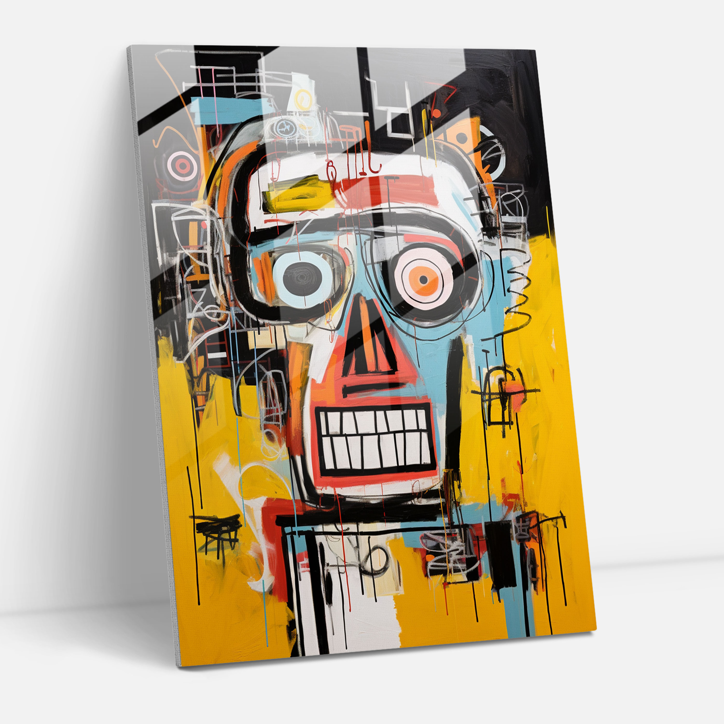 Basquiat Glass Print - Contemporary Abstract Glass Wall Art - Basquiat, Basquiat, Vibrant Colors, Modern Art