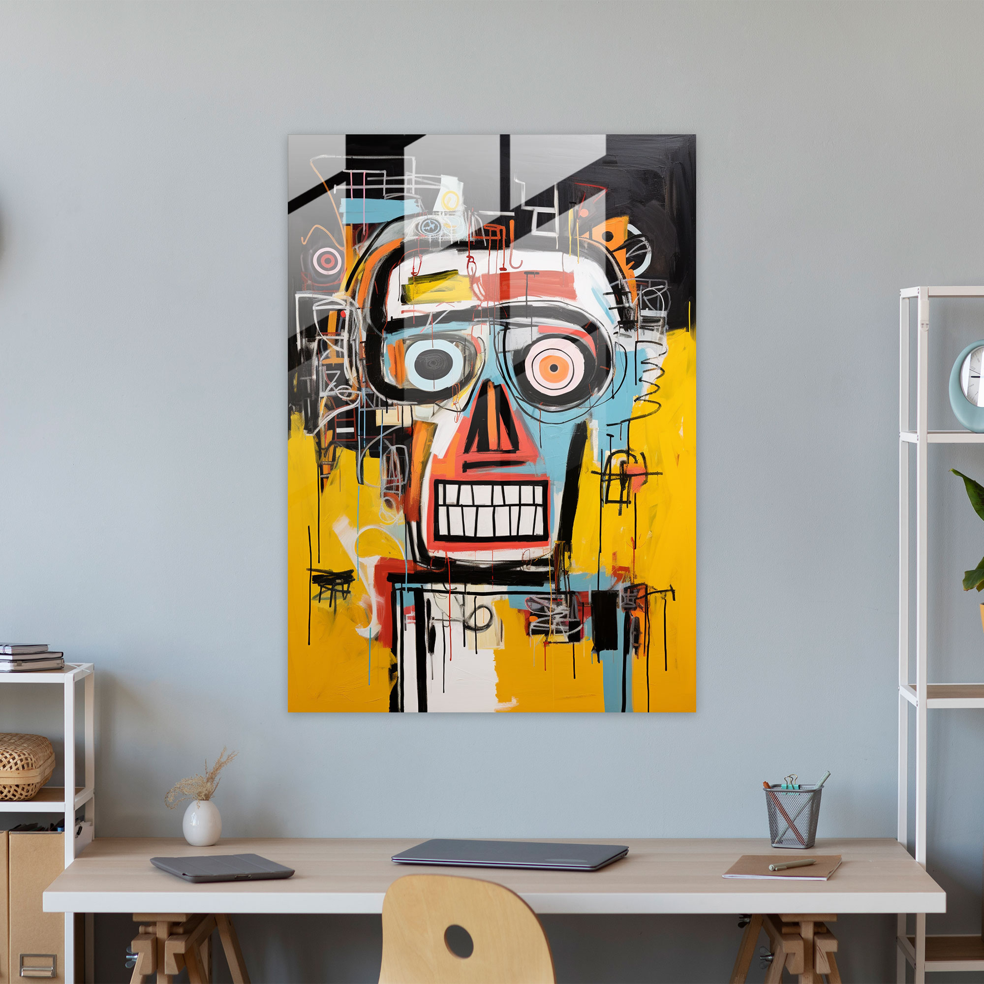 Basquiat Glass Print - Contemporary Abstract Glass Wall Art - Basquiat, Basquiat, Vibrant Colors, Modern Art