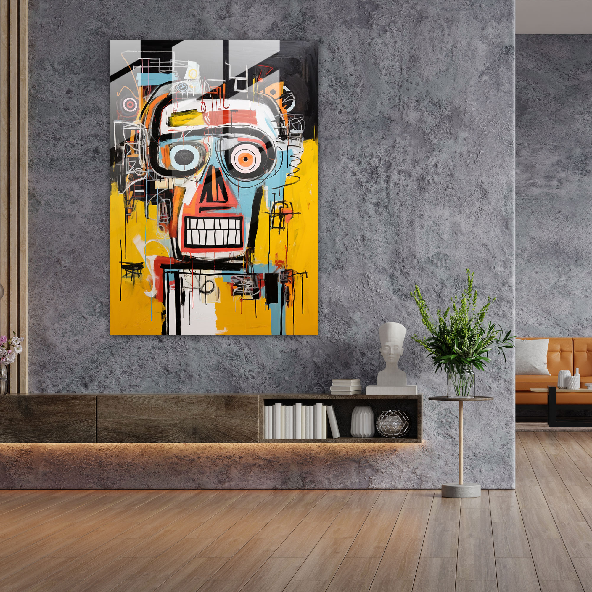Basquiat Glass Print - Contemporary Abstract Glass Wall Art - Basquiat, Basquiat, Vibrant Colors, Modern Art