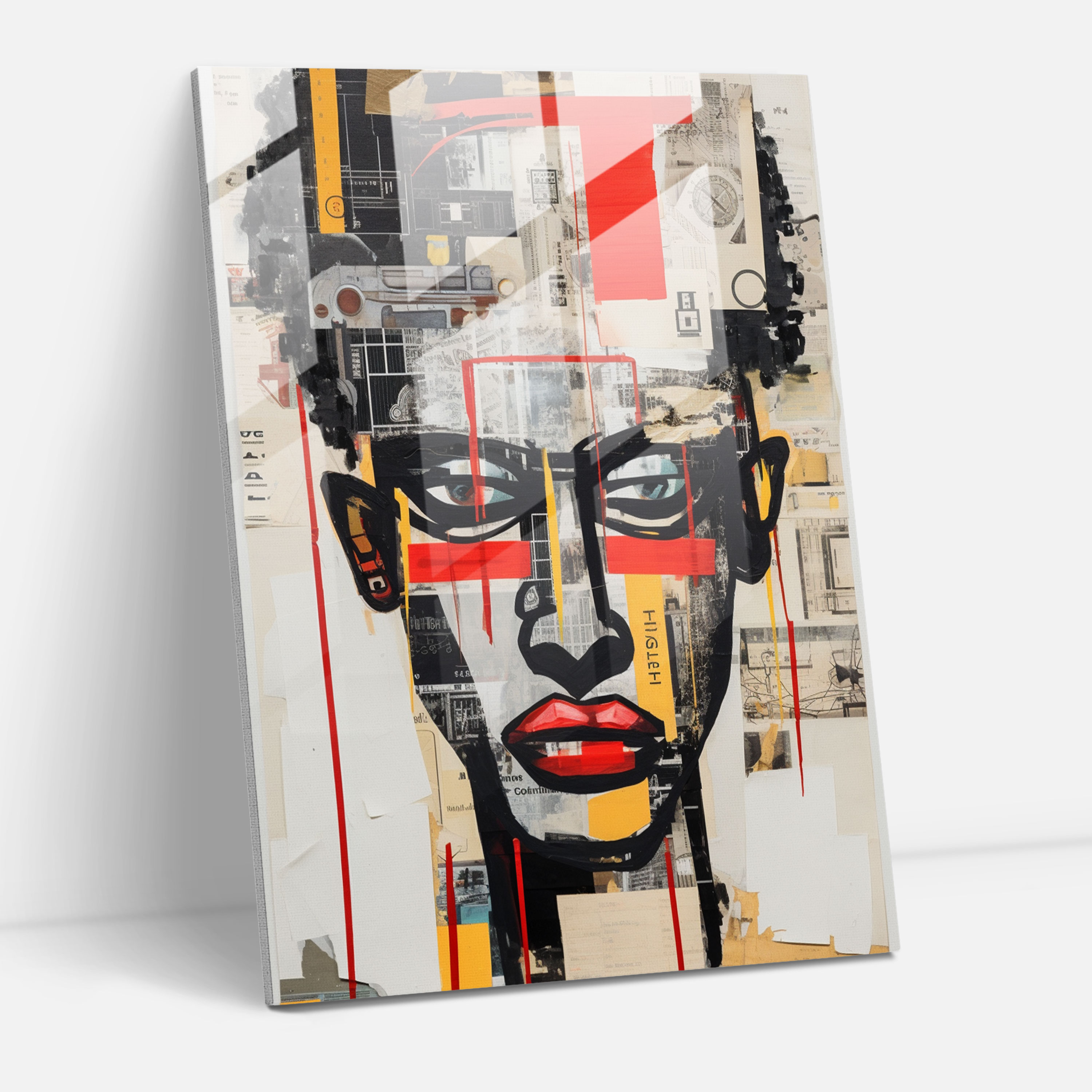 Basquiat Cam Tablo - Karışık Medya Koleksiyonu Cam Duvar Sanatı - Basquiat Cam Sanatı Karışık Medya Koleksiyonu