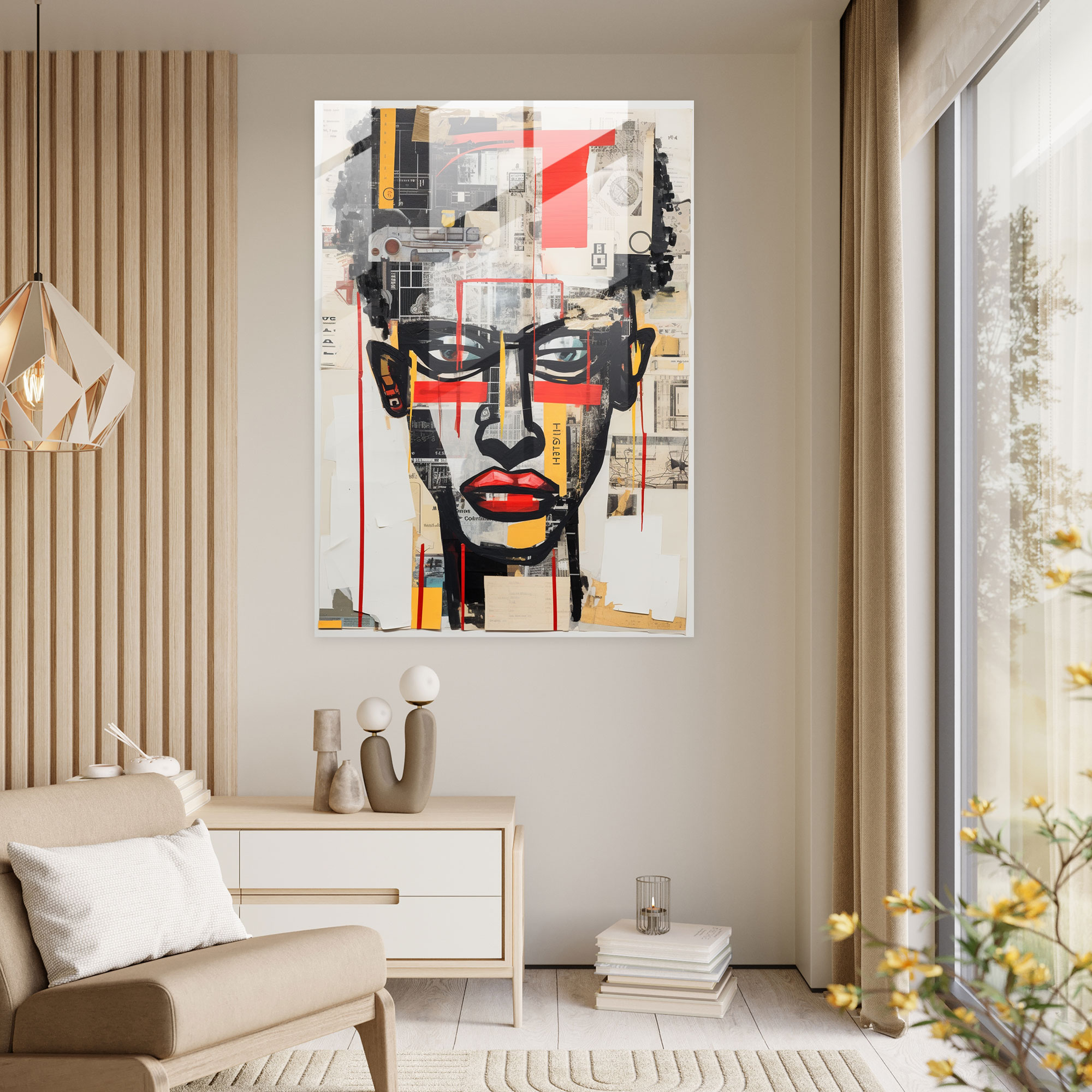 Basquiat Cam Tablo - Karışık Medya Koleksiyonu Cam Duvar Sanatı - Basquiat Cam Sanatı Karışık Medya Koleksiyonu