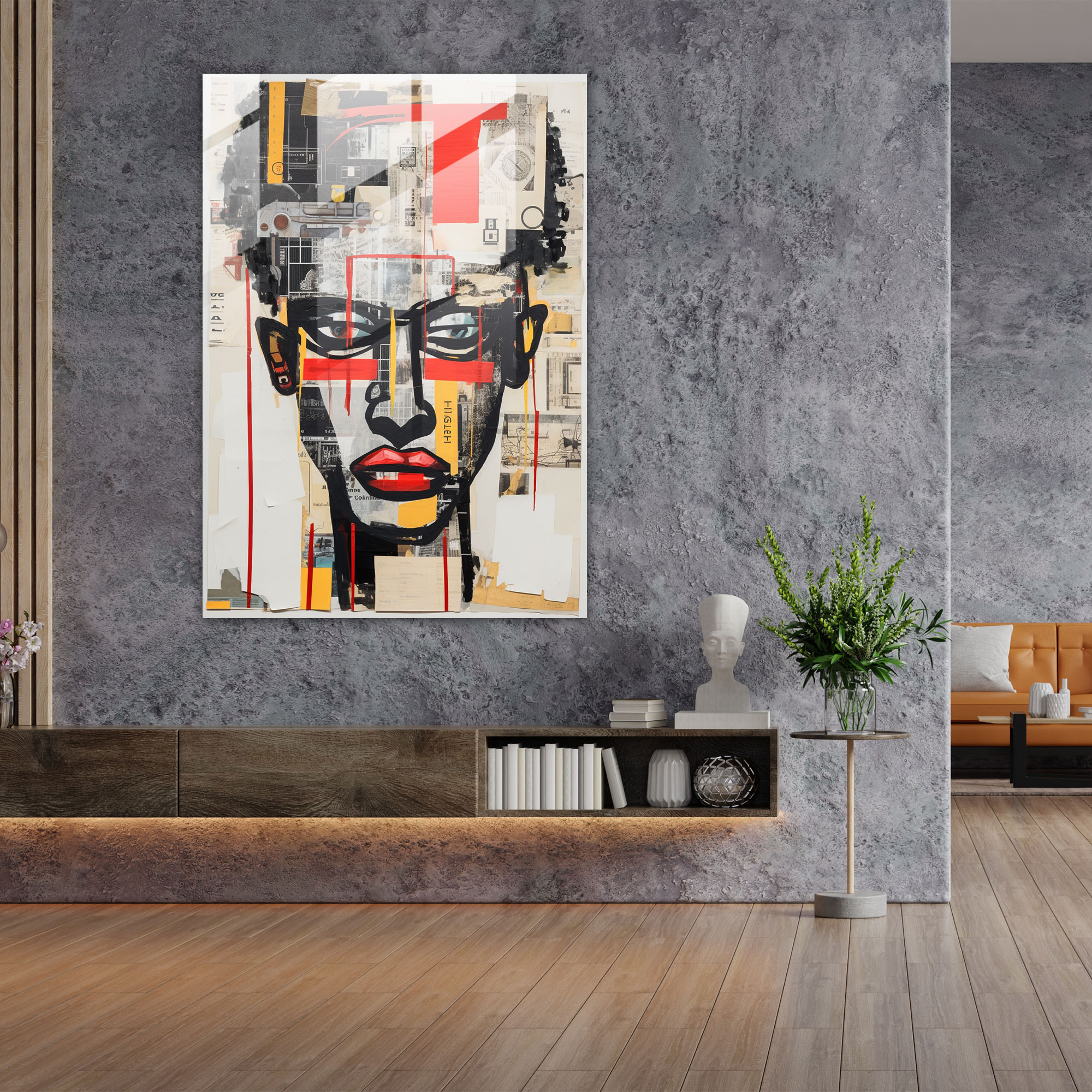 Basquiat Cam Tablo - Karışık Medya Koleksiyonu Cam Duvar Sanatı - Basquiat Cam Sanatı Karışık Medya Koleksiyonu