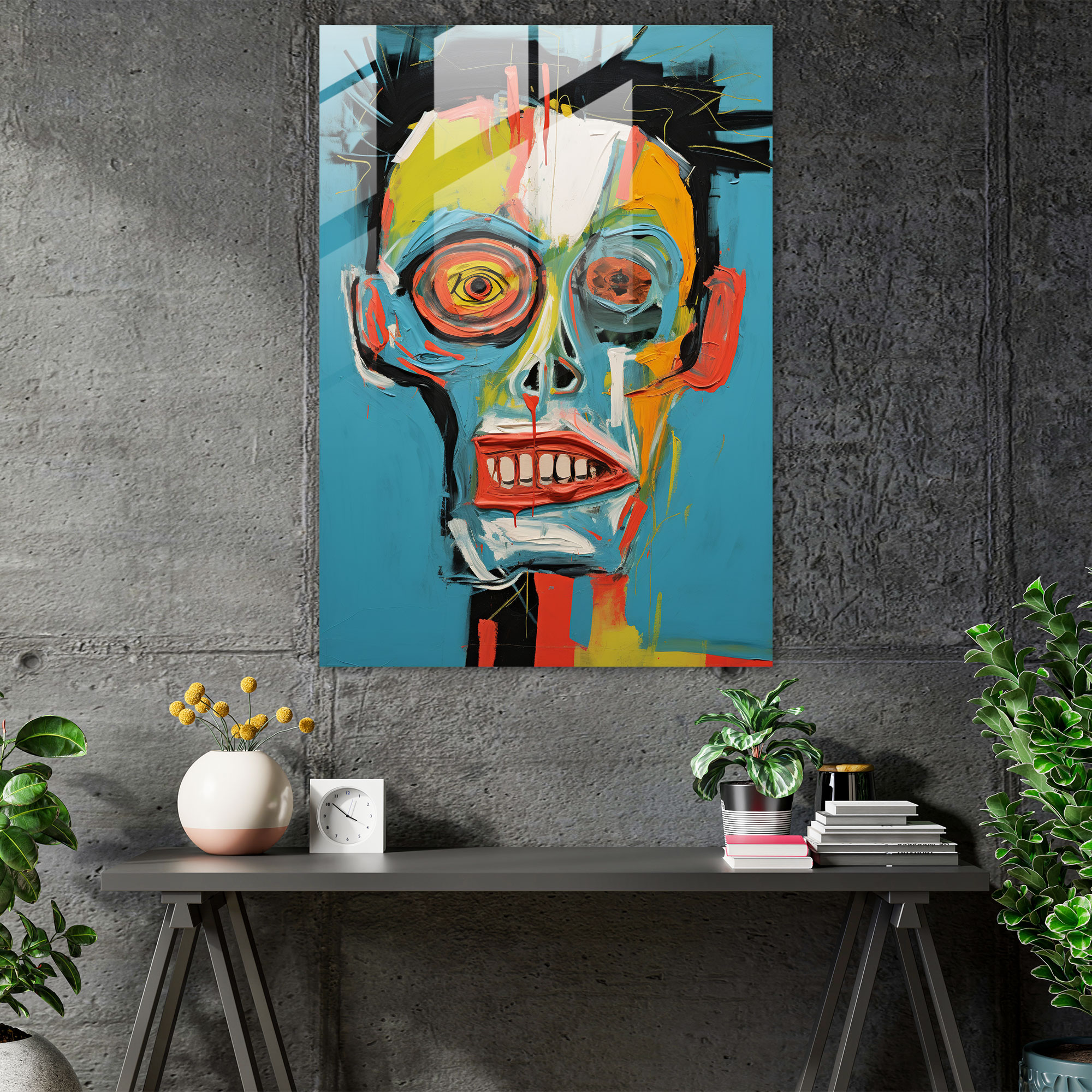 Basquiat Cam Tablo - Neo-Ekspresyonist Cam Duvar Sanatı - Basquiat Derinlik Cam Duvar Sanatı Ev Dekorasyonu