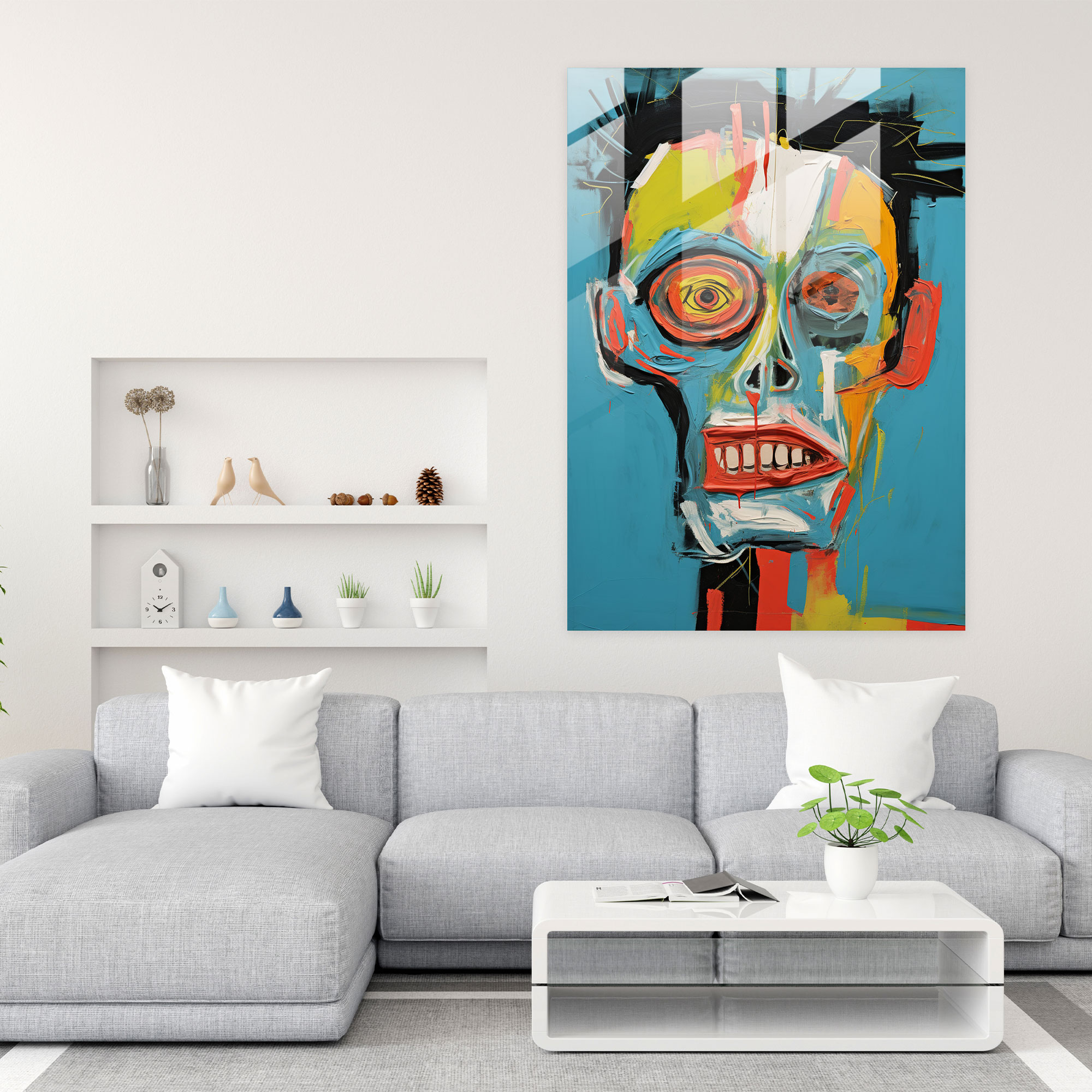 Basquiat Cam Tablo - Neo-Ekspresyonist Cam Duvar Sanatı - Basquiat Derinlik Cam Duvar Sanatı Ev Dekorasyonu