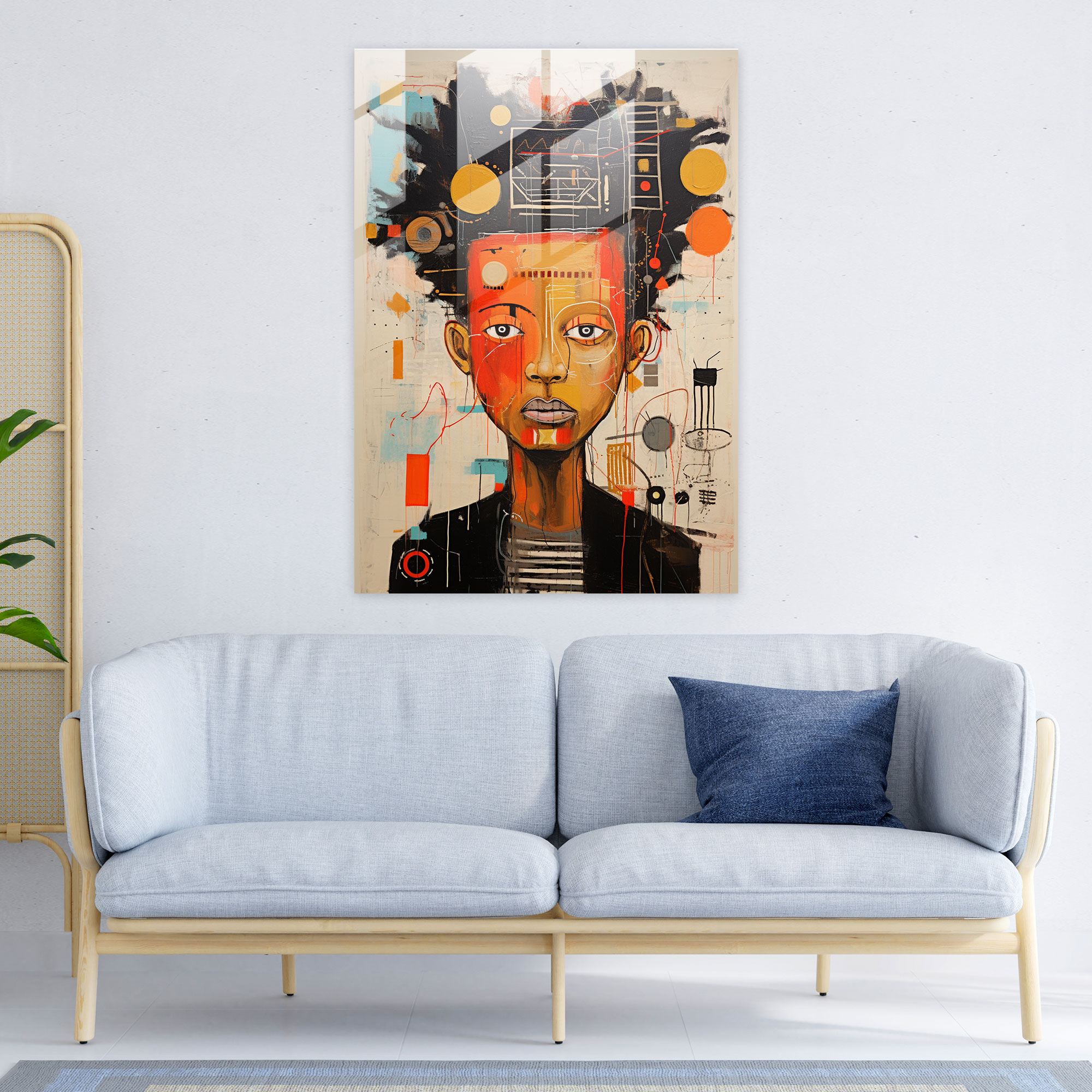 Basquiat Glass Print - Figurative Primitive Glass Wall Art - Basquiat, Glass Wall Art, Wall Decoration, Figurative Art