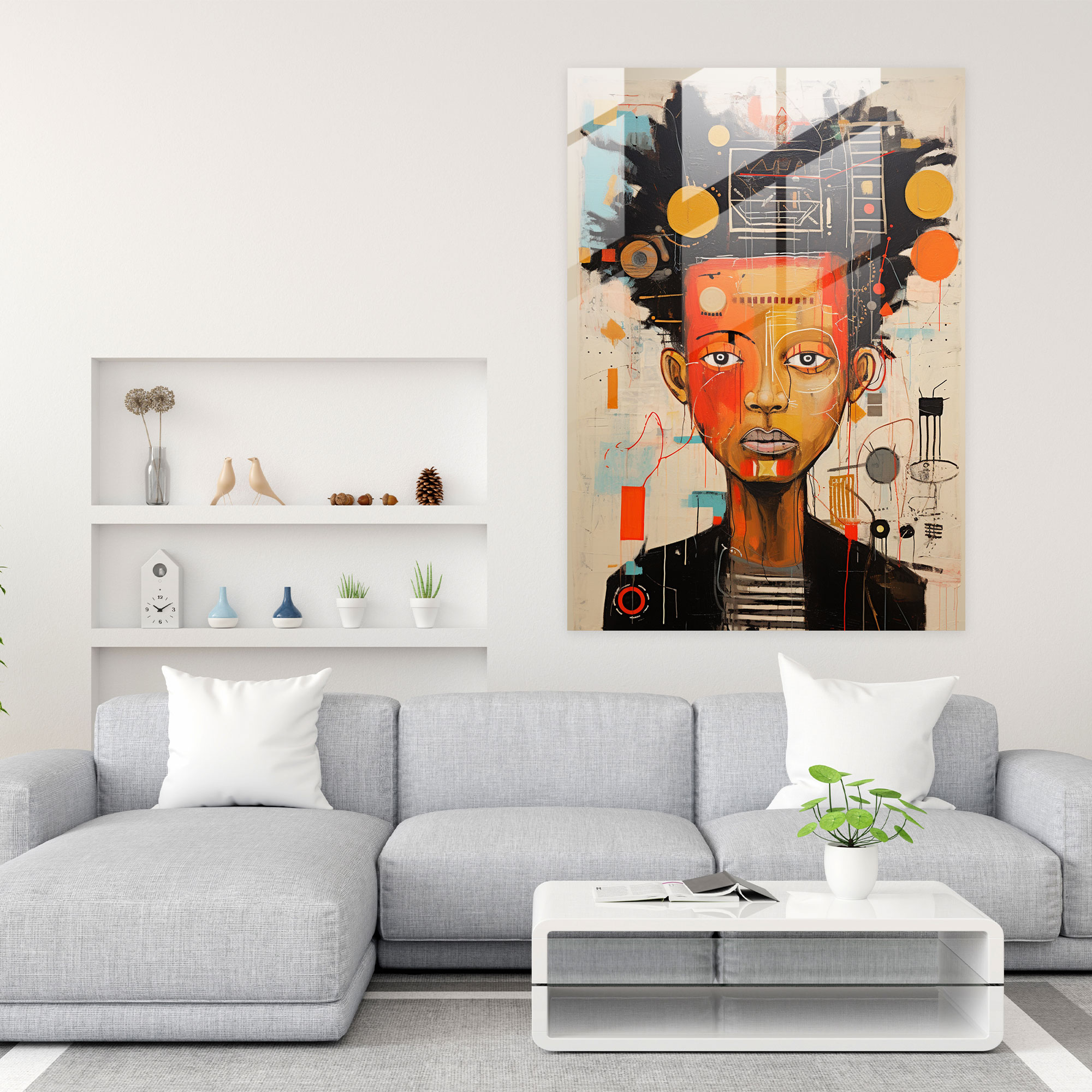 Basquiat Glass Print - Figurative Primitive Glass Wall Art - Basquiat, Glass Wall Art, Wall Decoration, Figurative Art