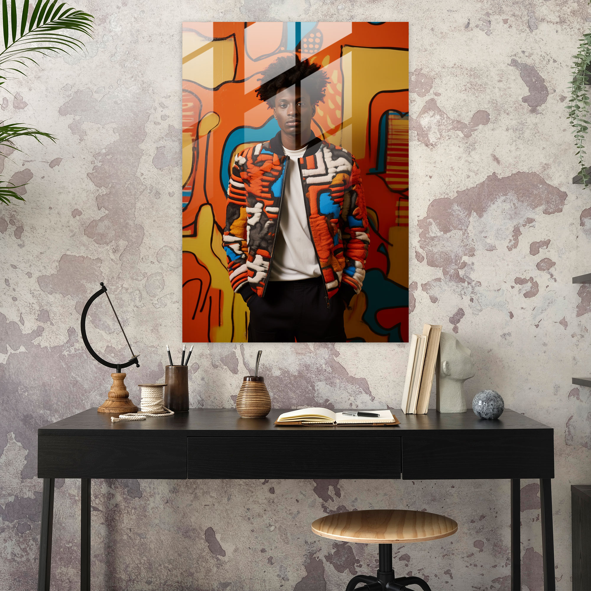 Basquiat Glass Print - Afrocentric Patterns Glass Wall Art - Basquiat, Wall Decoration, Glass Art, Home Decoration