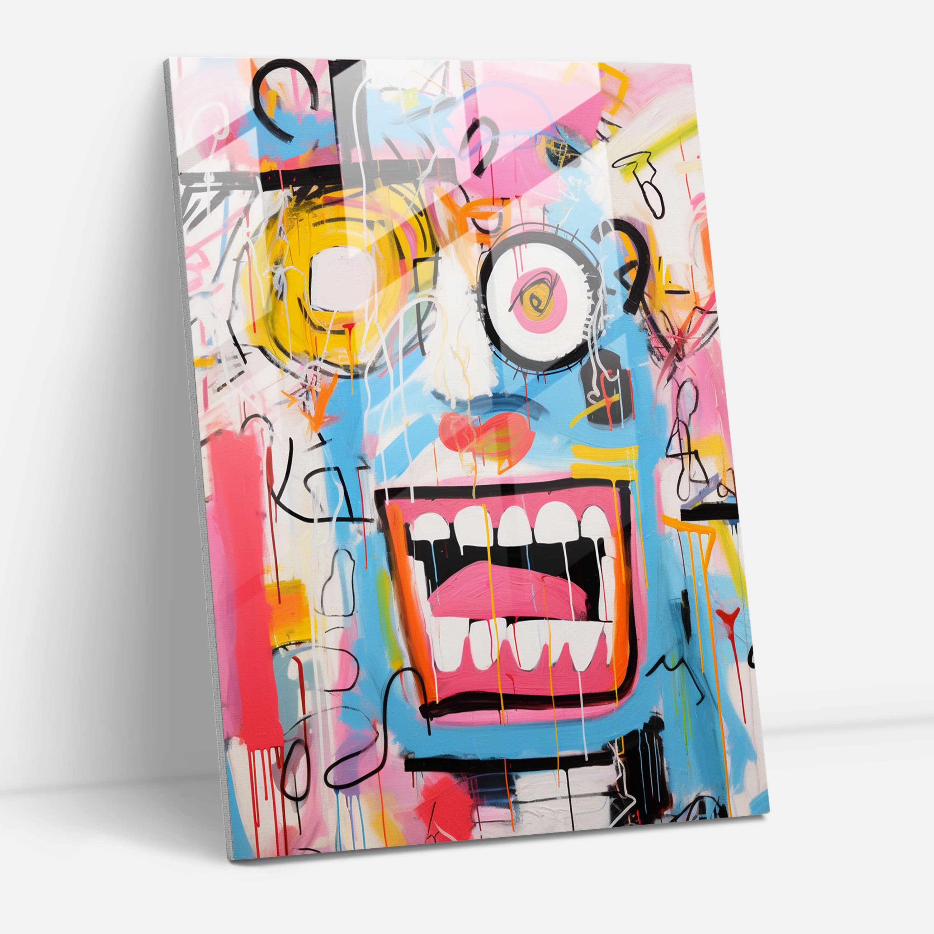 Basquiat Cam Tablosu - Soyut Dışavurumcu Tablo - Duvar Dekorasyonu Cam Duvar Sanatı