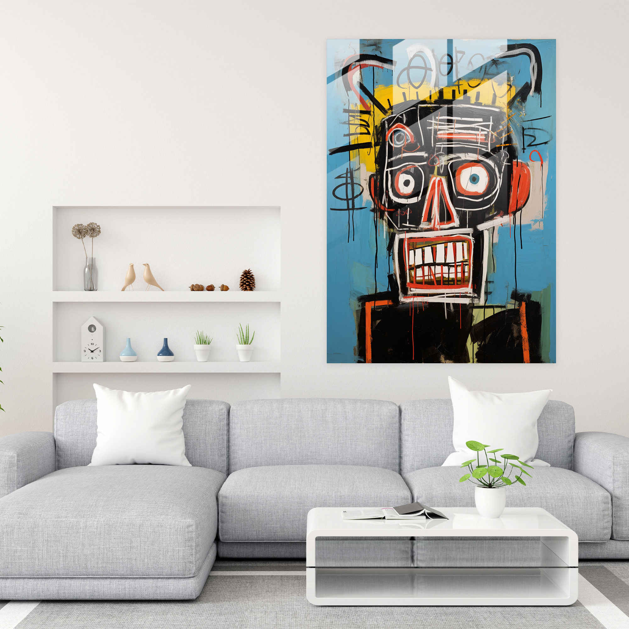 Basquiat Cam Tablo - Ham Duygusal Neo-Ekspresyonizm - Modern Sanat Cam Sanatı