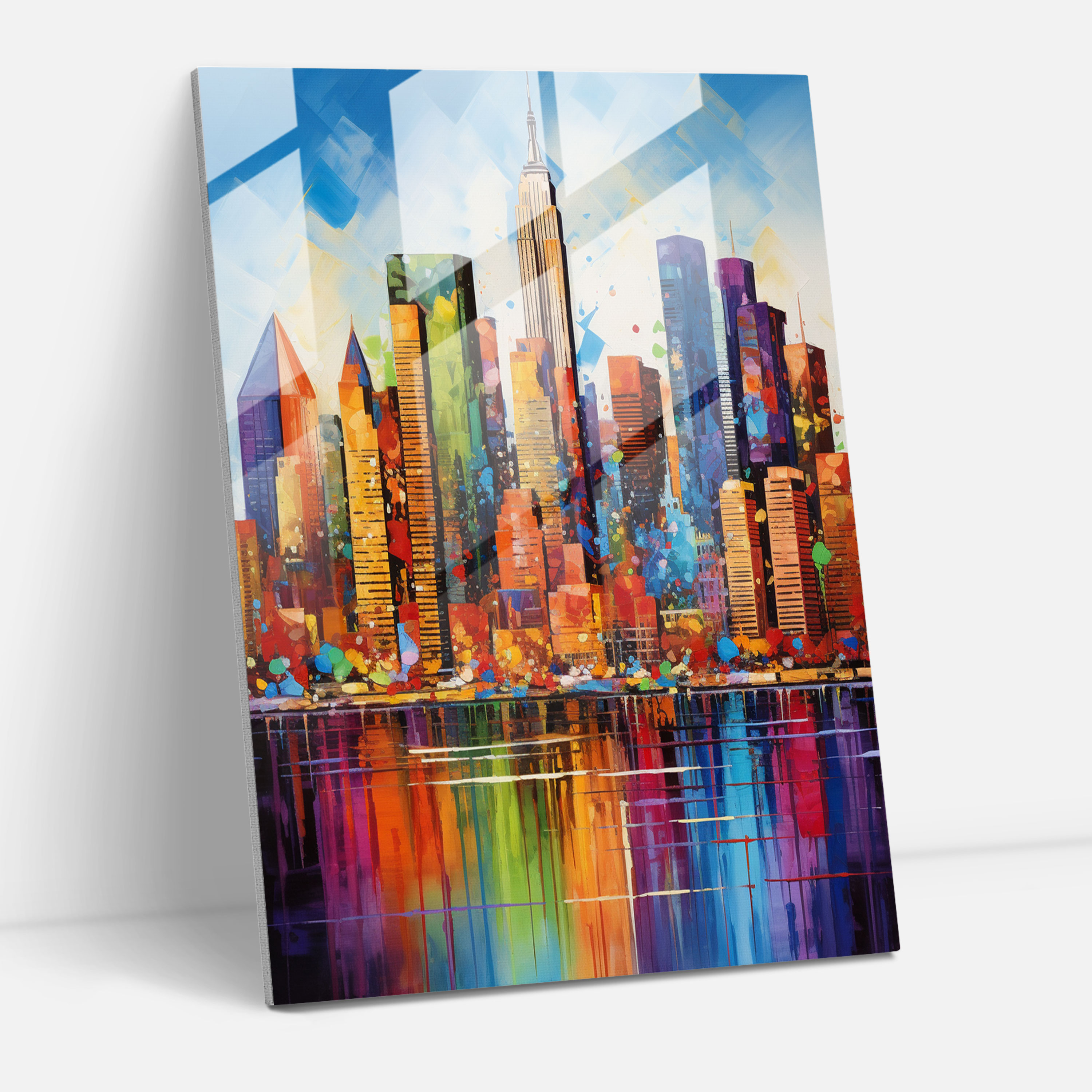Basquiat Glass Print - Urban Skyline - Basquiat, Glass Print, New York City Skyline, Vibrant Colors