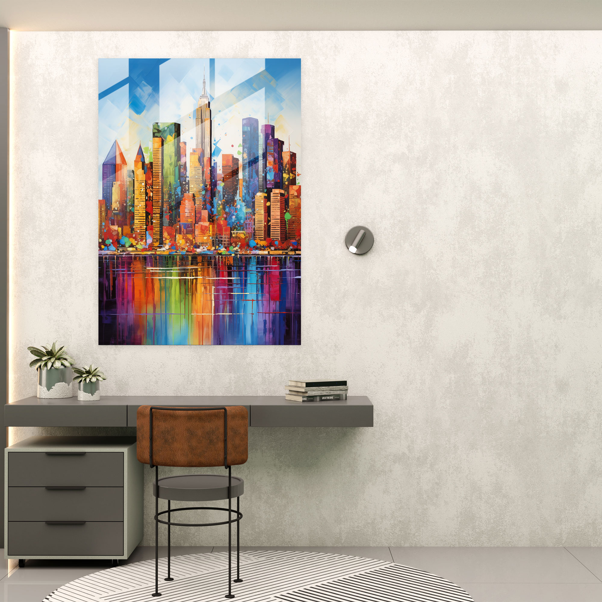 Basquiat Glass Print - Urban Skyline - Basquiat, Glass Print, New York City Skyline, Vibrant Colors