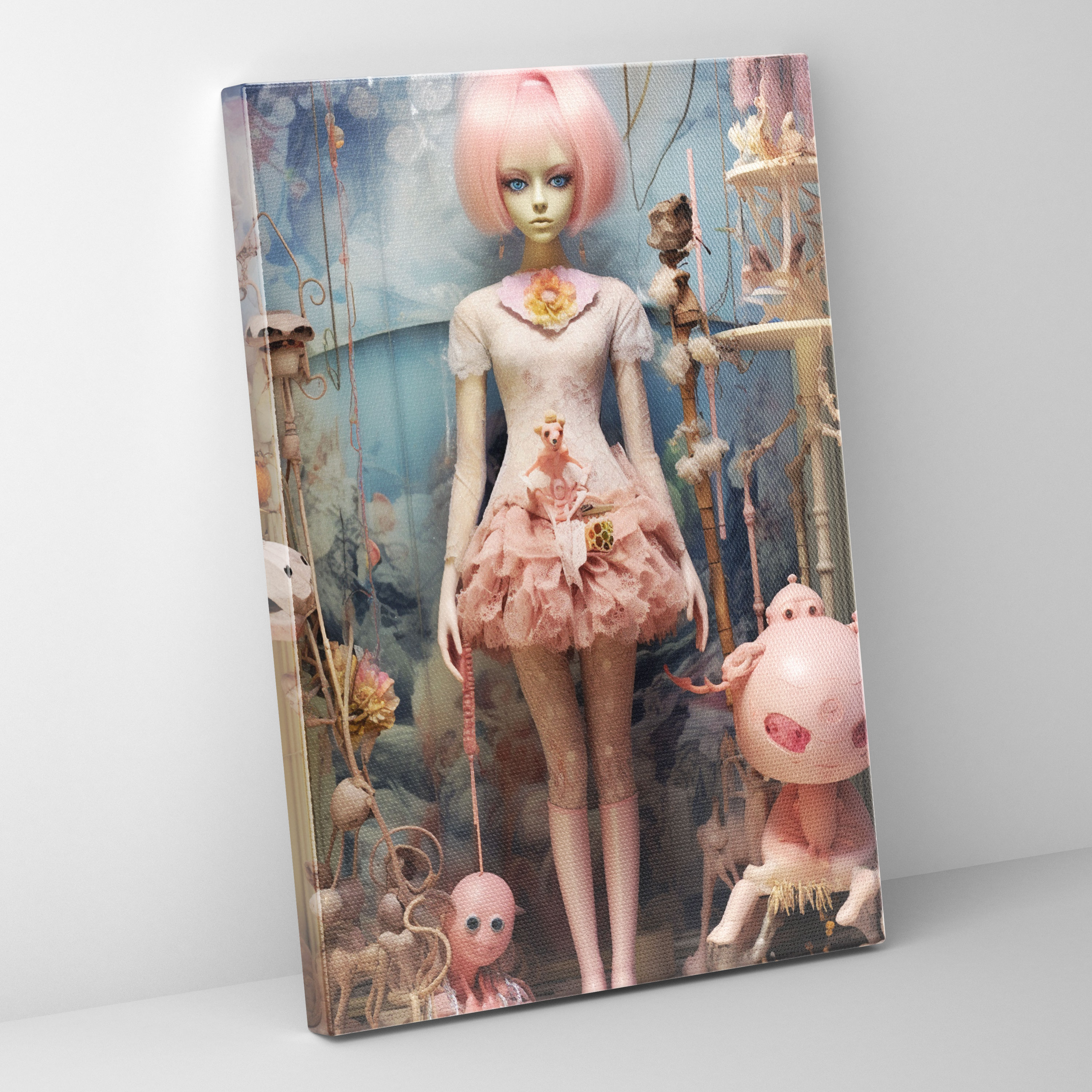 Barbie Canvas Print - Surrealistic Mixed Media Artwork Wall Art - Barbie, Dreamlike Setting, Surrealistic Mixed Media Artwork, Wall Art