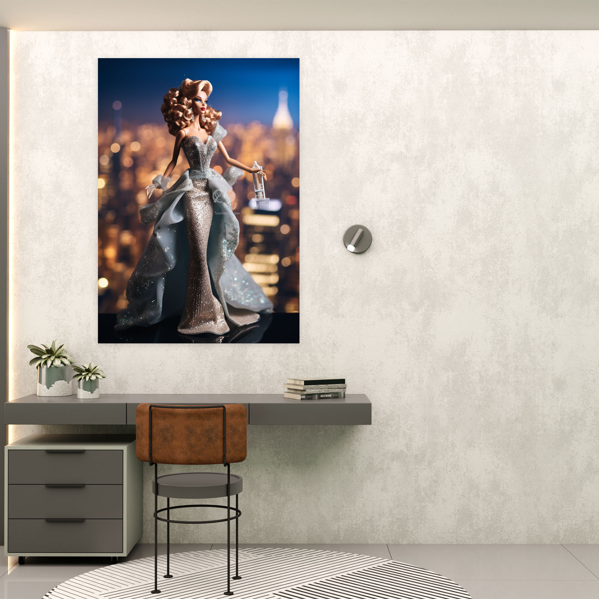 Glamorous Barbie Canvas Print - Barbie, City Lights, Evening Gown, Canvas Wall Art