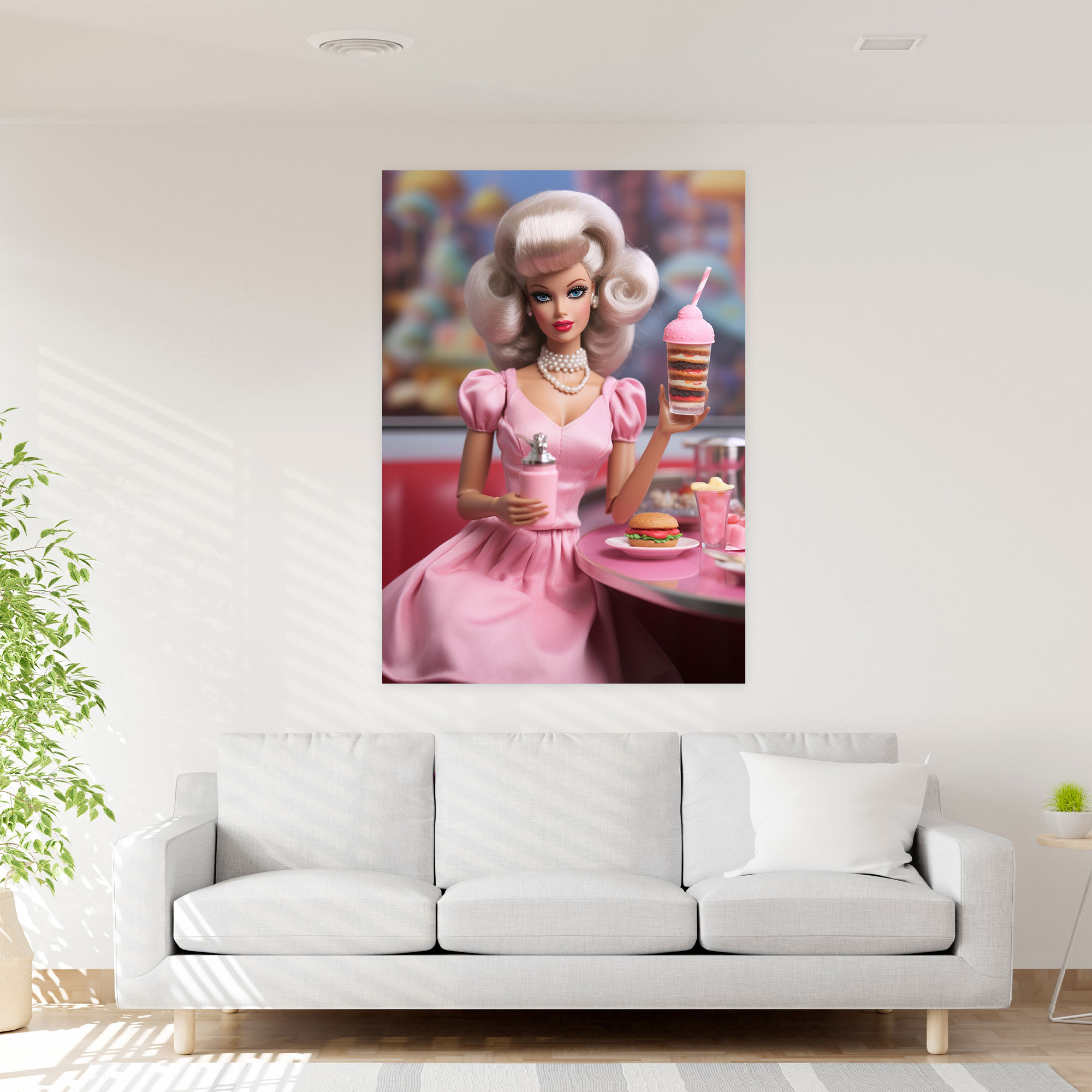 Barbie Canvas Print - Retro Diner Delight - Barbie, Home Decoration, Wall Decoration, Canvas Wall Art