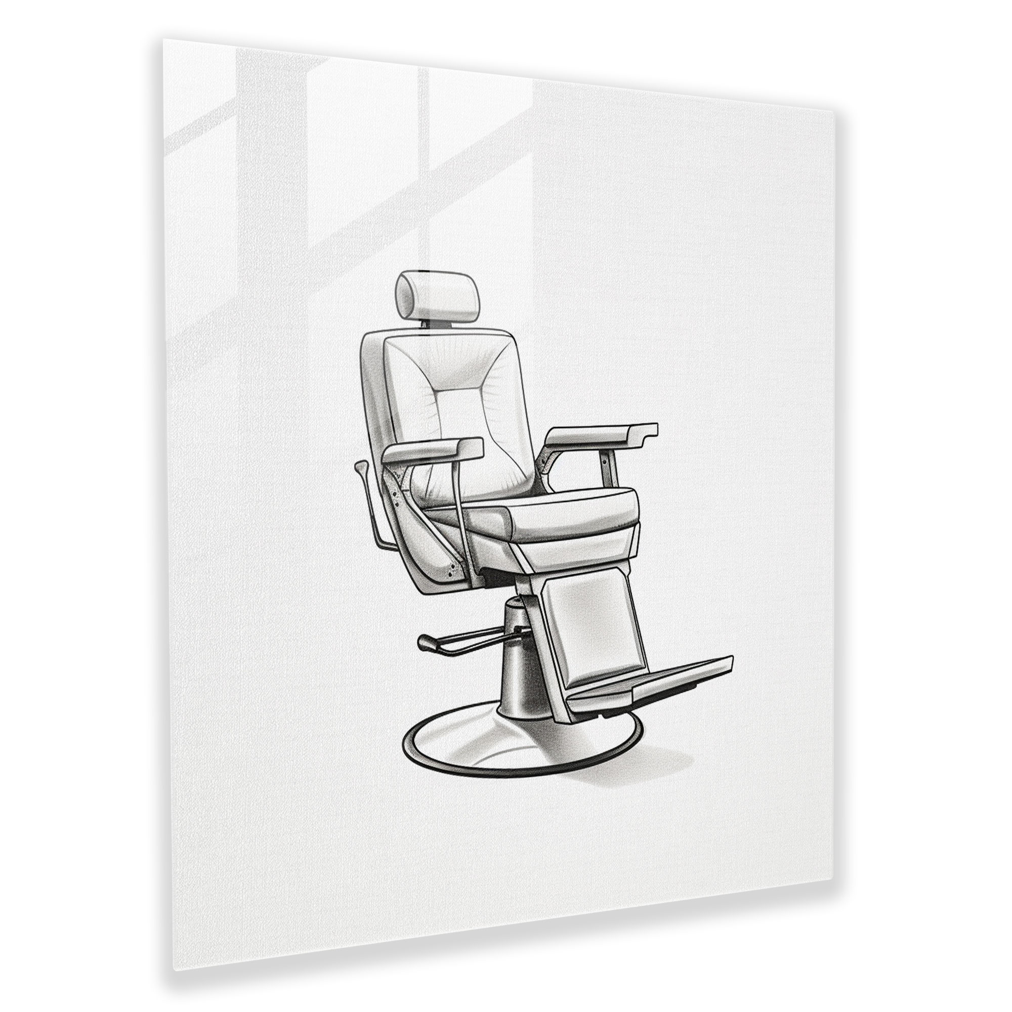 Sleek Barber Chair Glass Print - Barber, Modern Art, Barber, Line Drawing