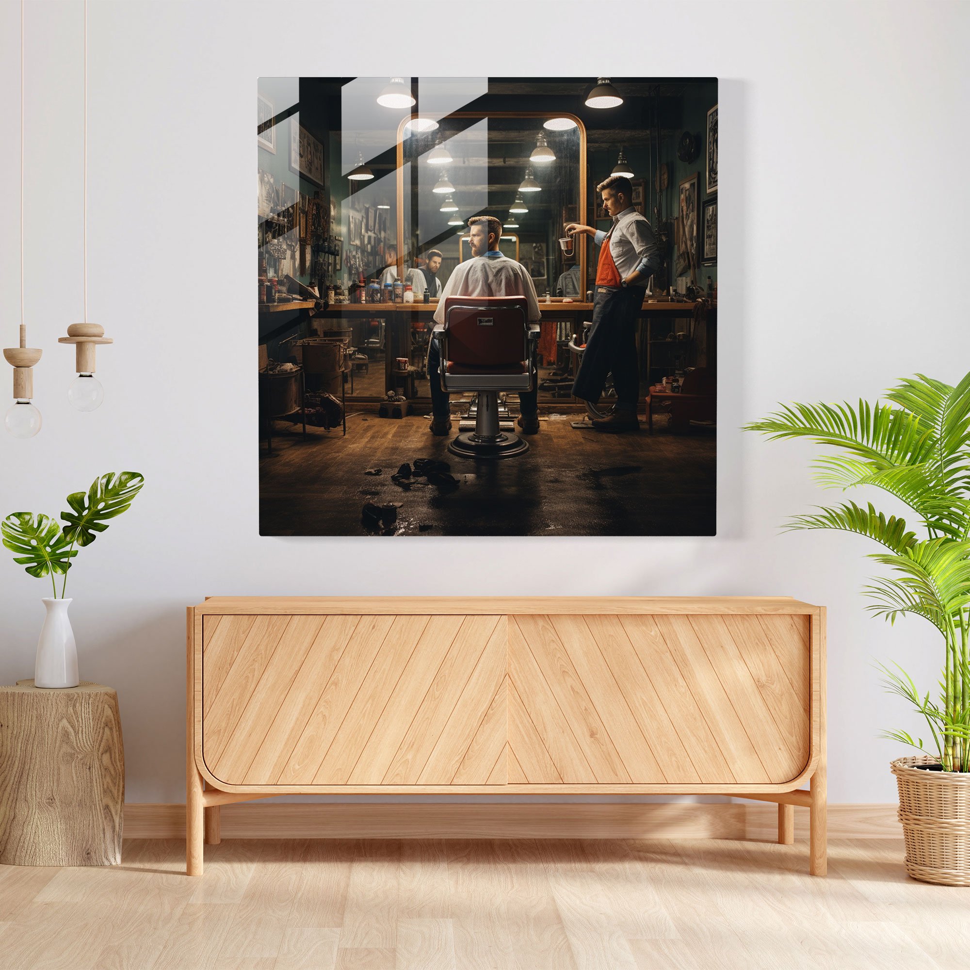 Reflection Of The Barber Glass Print - Barber, Reflection Of The Barber Glass Print, Barber's Reflection, Home Decoration