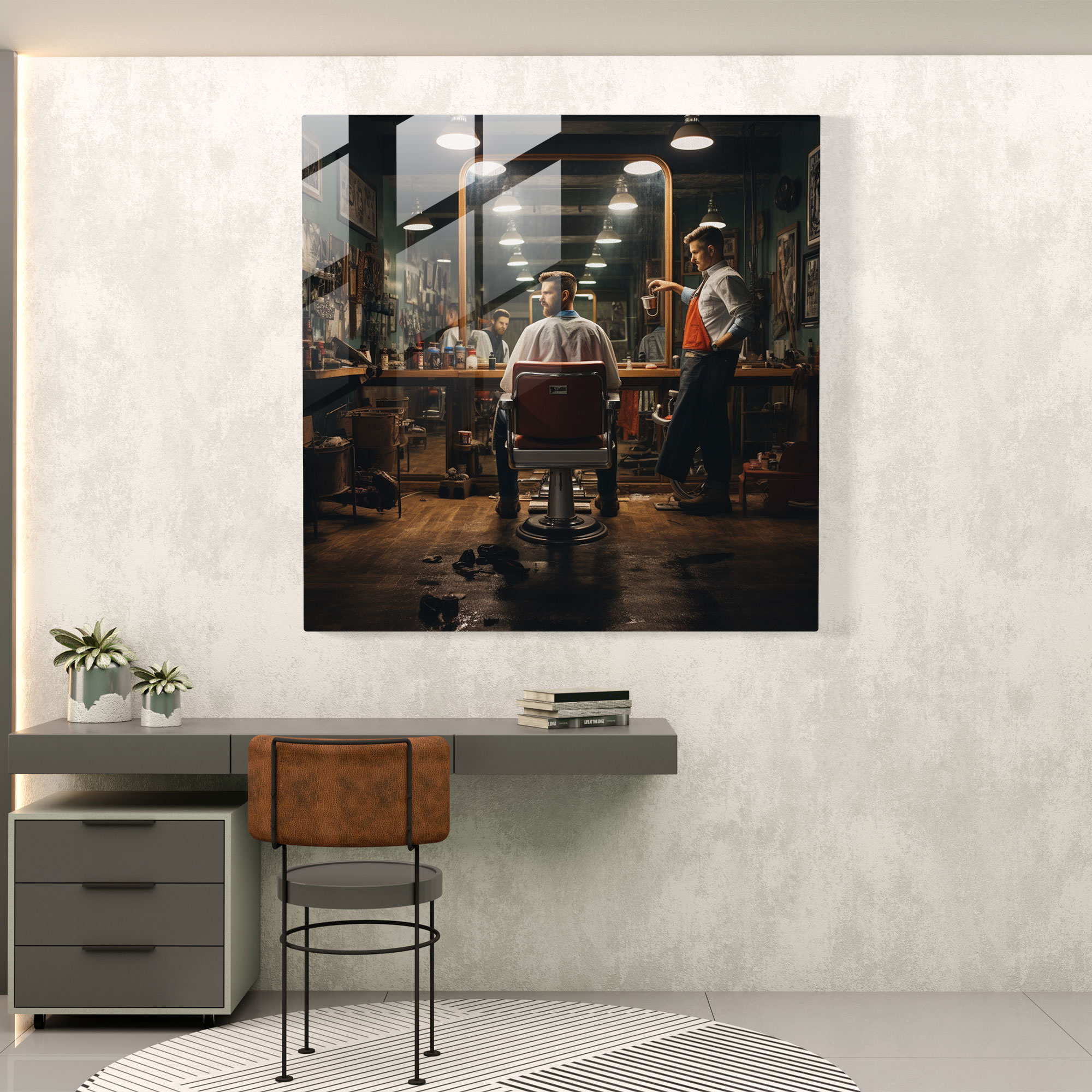 Reflection Of The Barber Glass Print - Barber, Reflection Of The Barber Glass Print, Barber's Reflection, Home Decoration