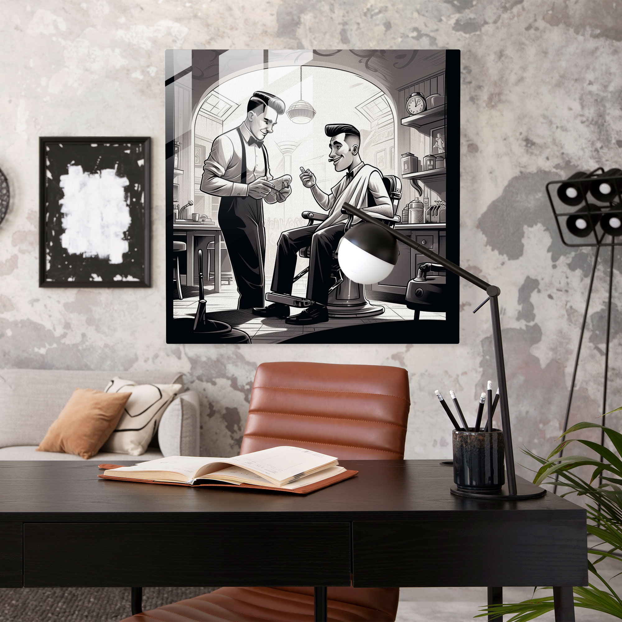 Barber's Retro Cut - Glass Print - Barber, Barber, Retro Style, Home Decoration