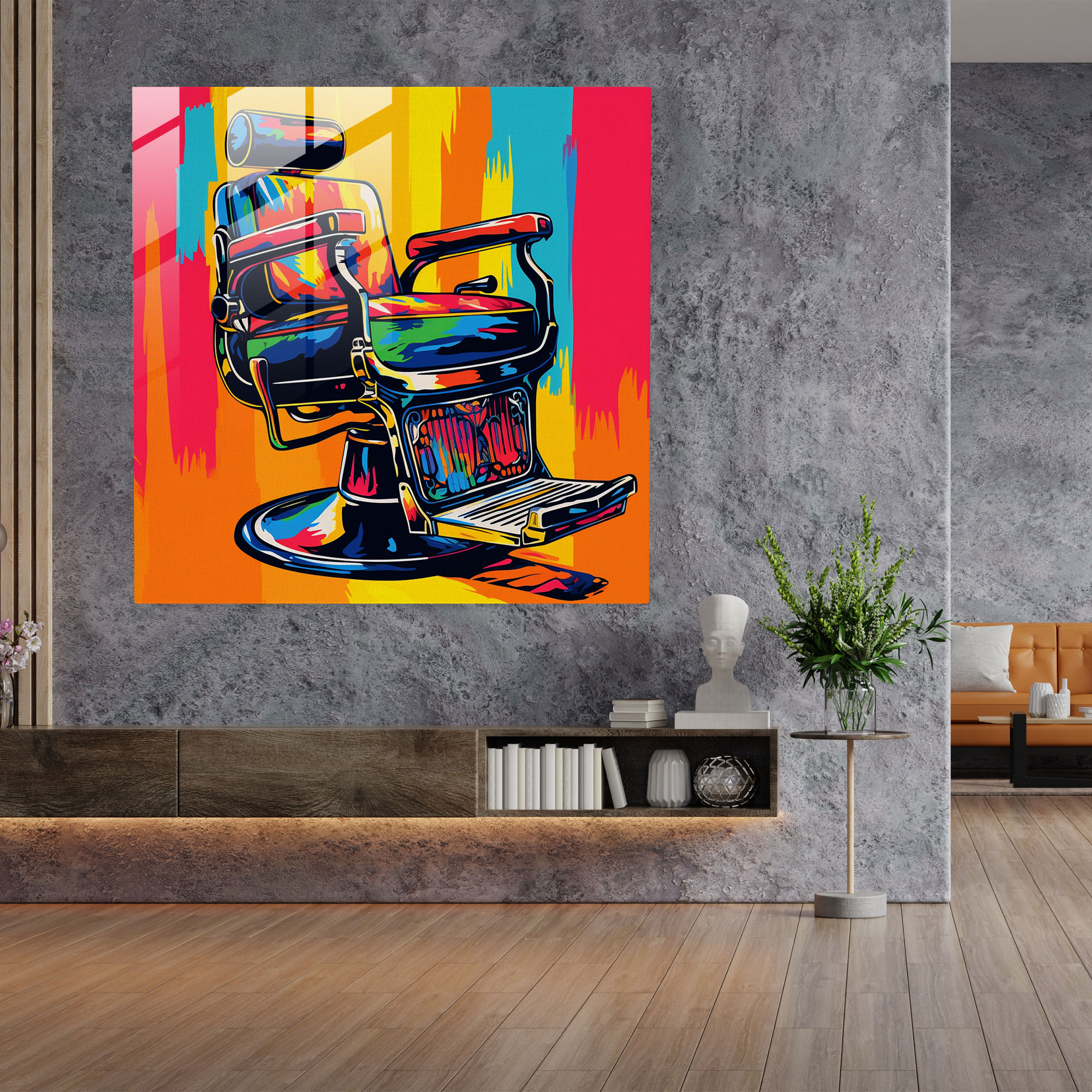 Barber's Pop Chair - Glass Print - Barber, Glass Print, Barber Chair, Vivid Hues