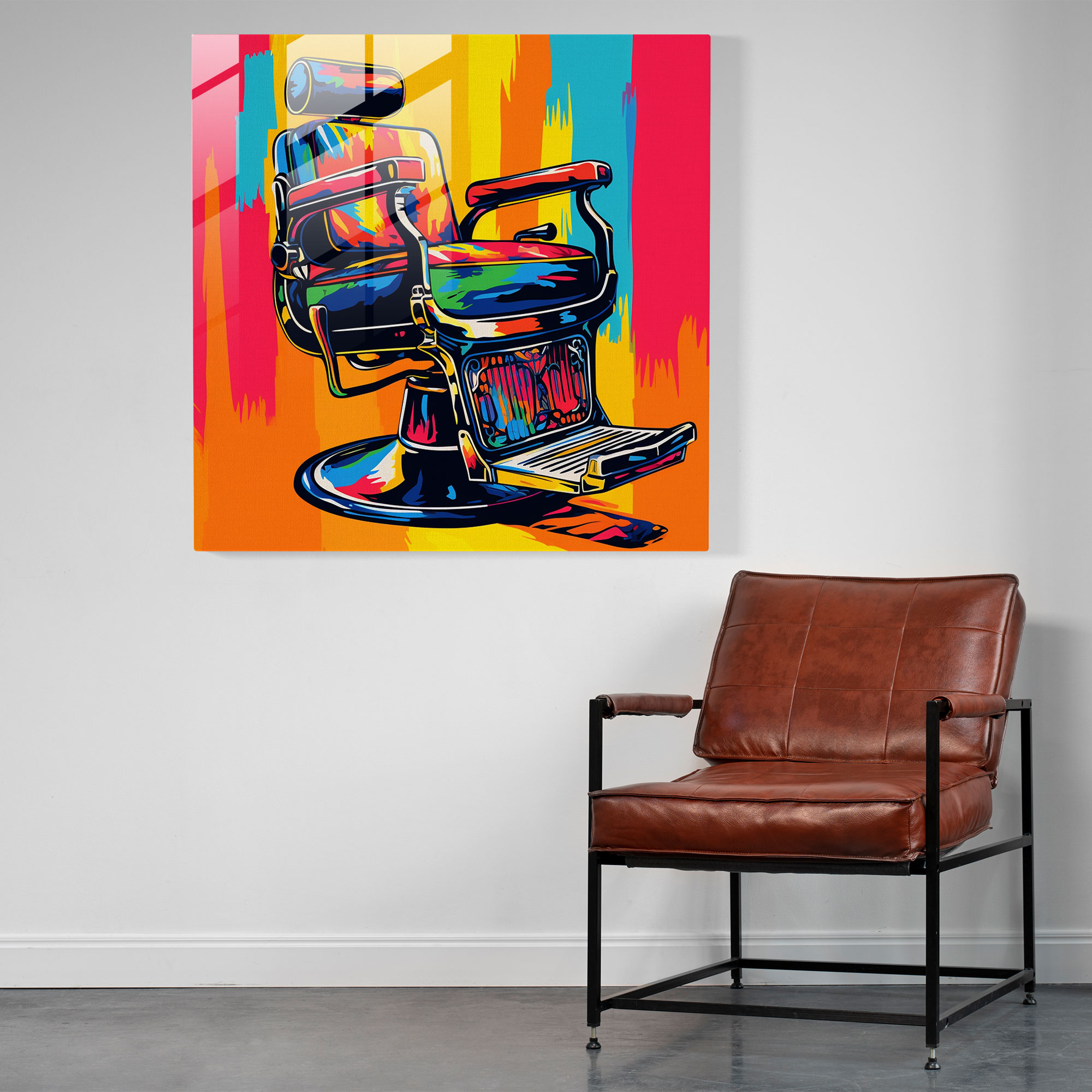 Barber's Pop Chair - Glass Print - Barber, Glass Print, Barber Chair, Vivid Hues