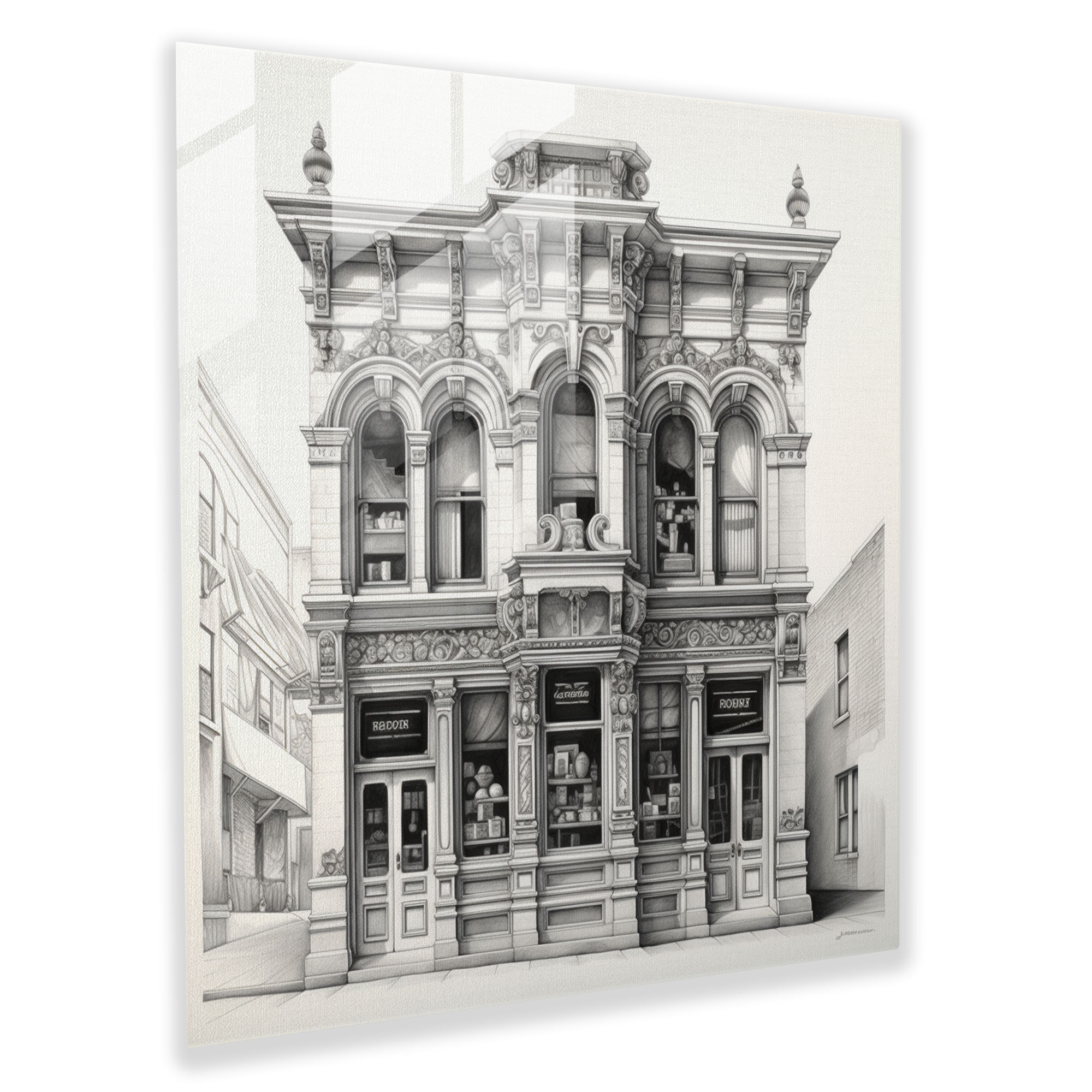 Barber's Heritage - Glass Print - Barber, Traditional Barber Shops, Nostalgia, Monochromatic Architectural Drawing