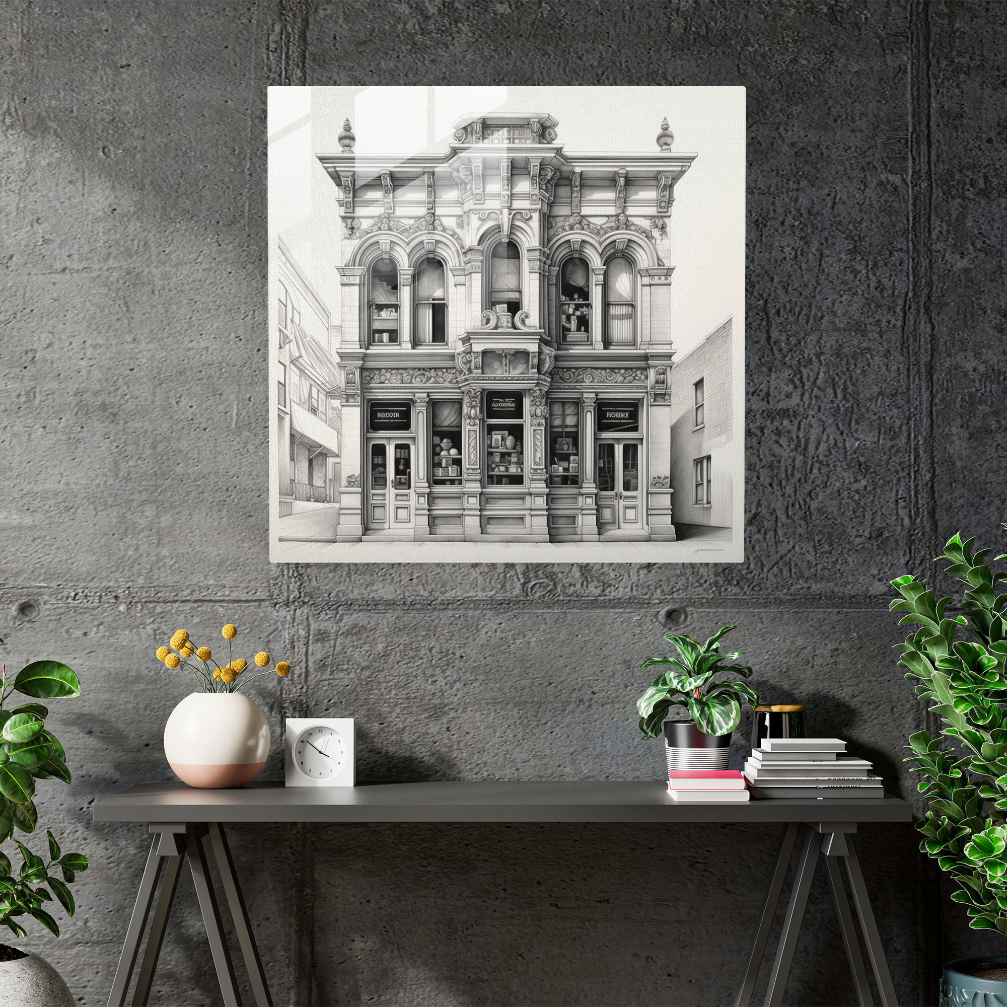 Barber's Heritage - Glass Print - Barber, Traditional Barber Shops, Nostalgia, Monochromatic Architectural Drawing