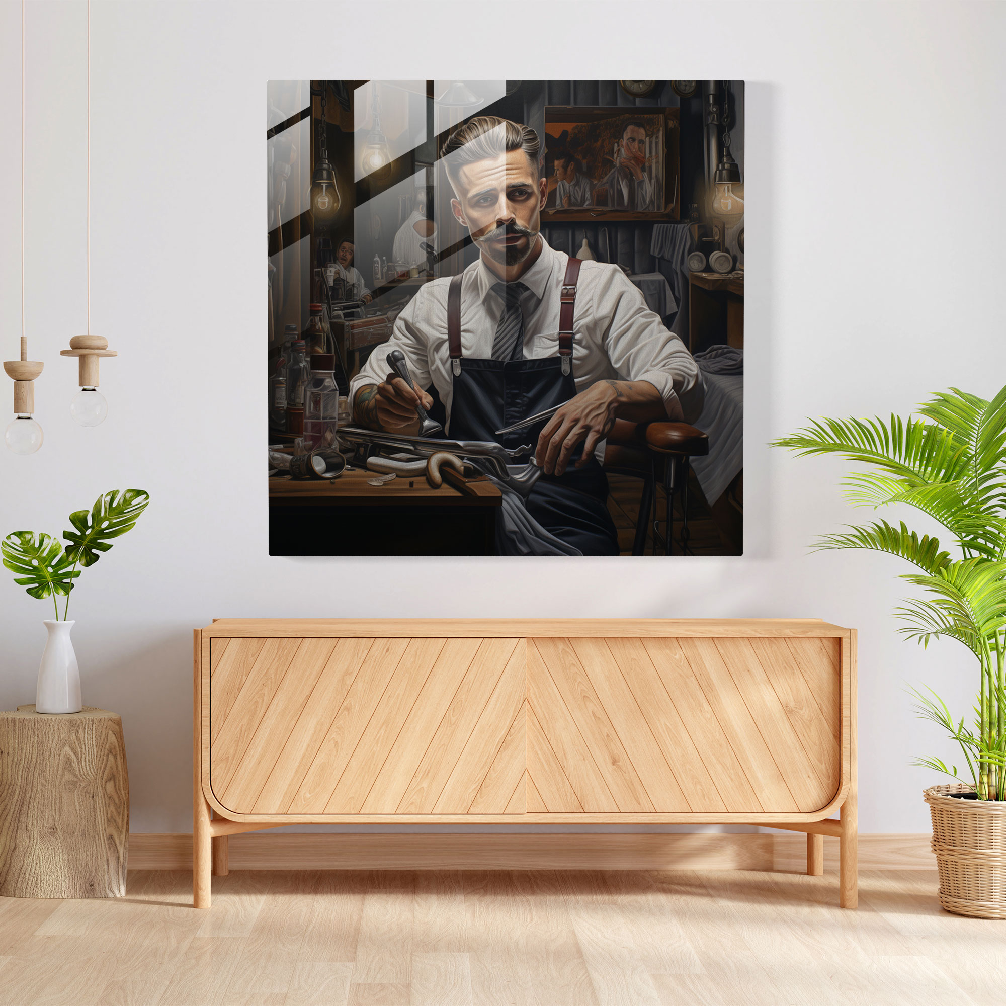 Barber Glass Print - Realistic Portrait - Barber, Wall Decoration, Home Decoration, Grooming Tools