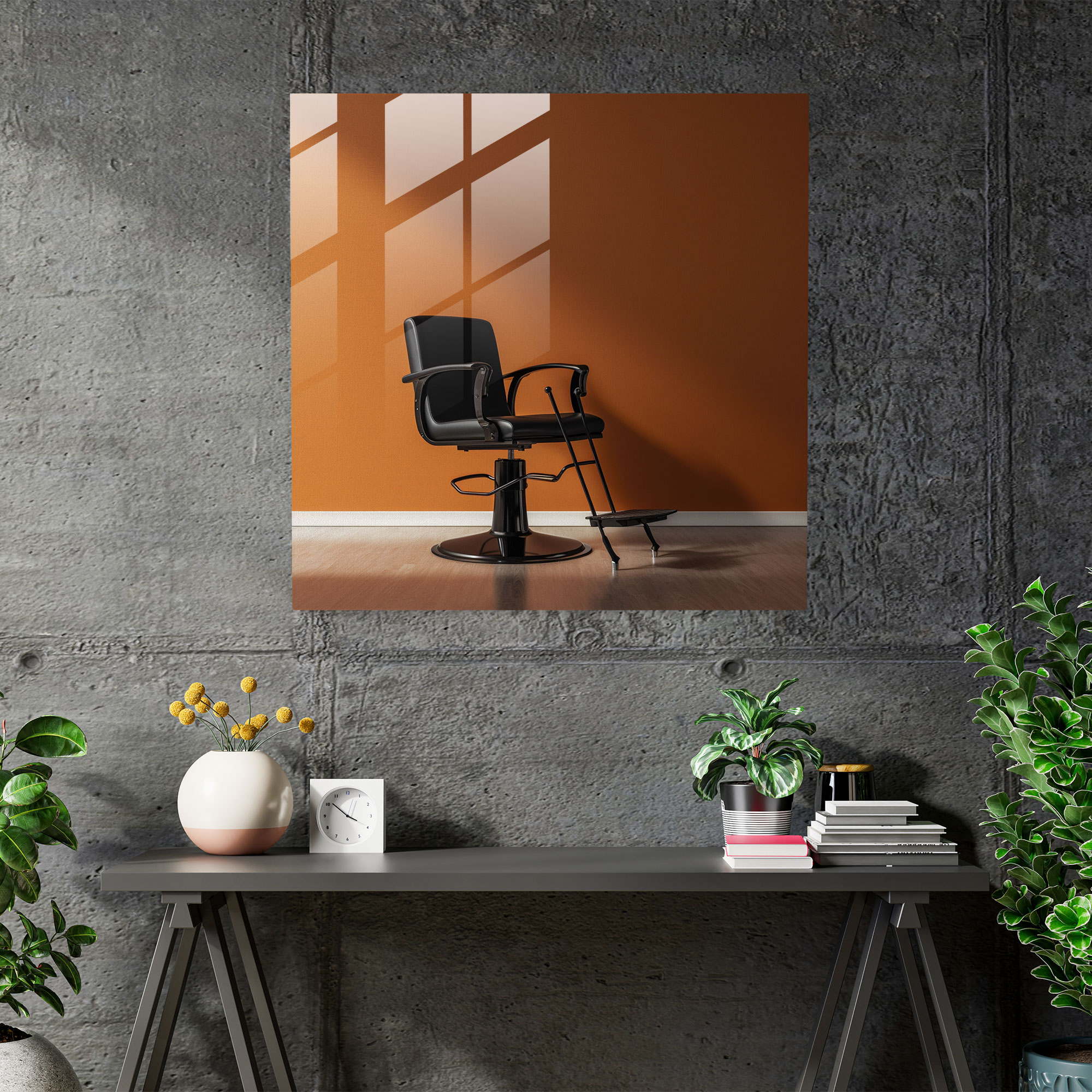 Barber Cam Tablo - Minimalist Siluet - Berber Cam Sanatı Duvar Dekorasyonu Cam Tablo