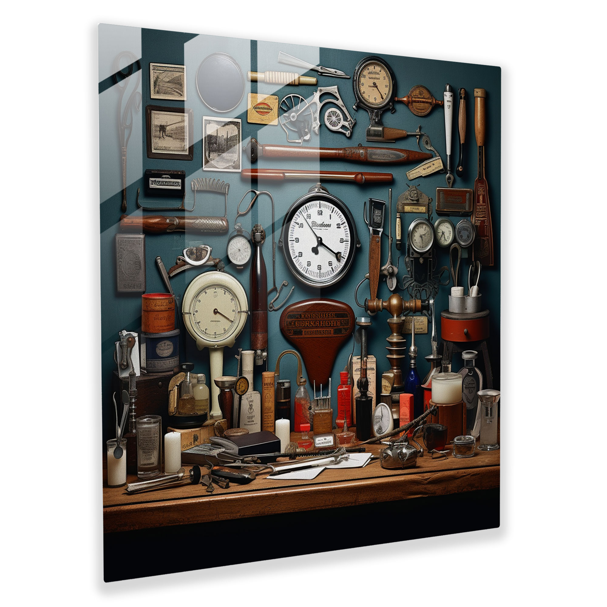 Barber Glass Print - Vintage Barber Accessories Collage - Barber, Barber, Modern Art, Glass Art