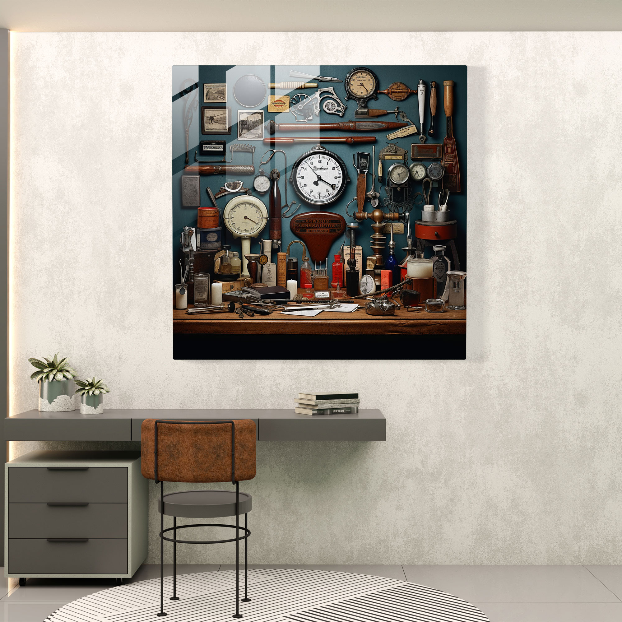 Barber Glass Print - Vintage Barber Accessories Collage - Barber, Barber, Modern Art, Glass Art
