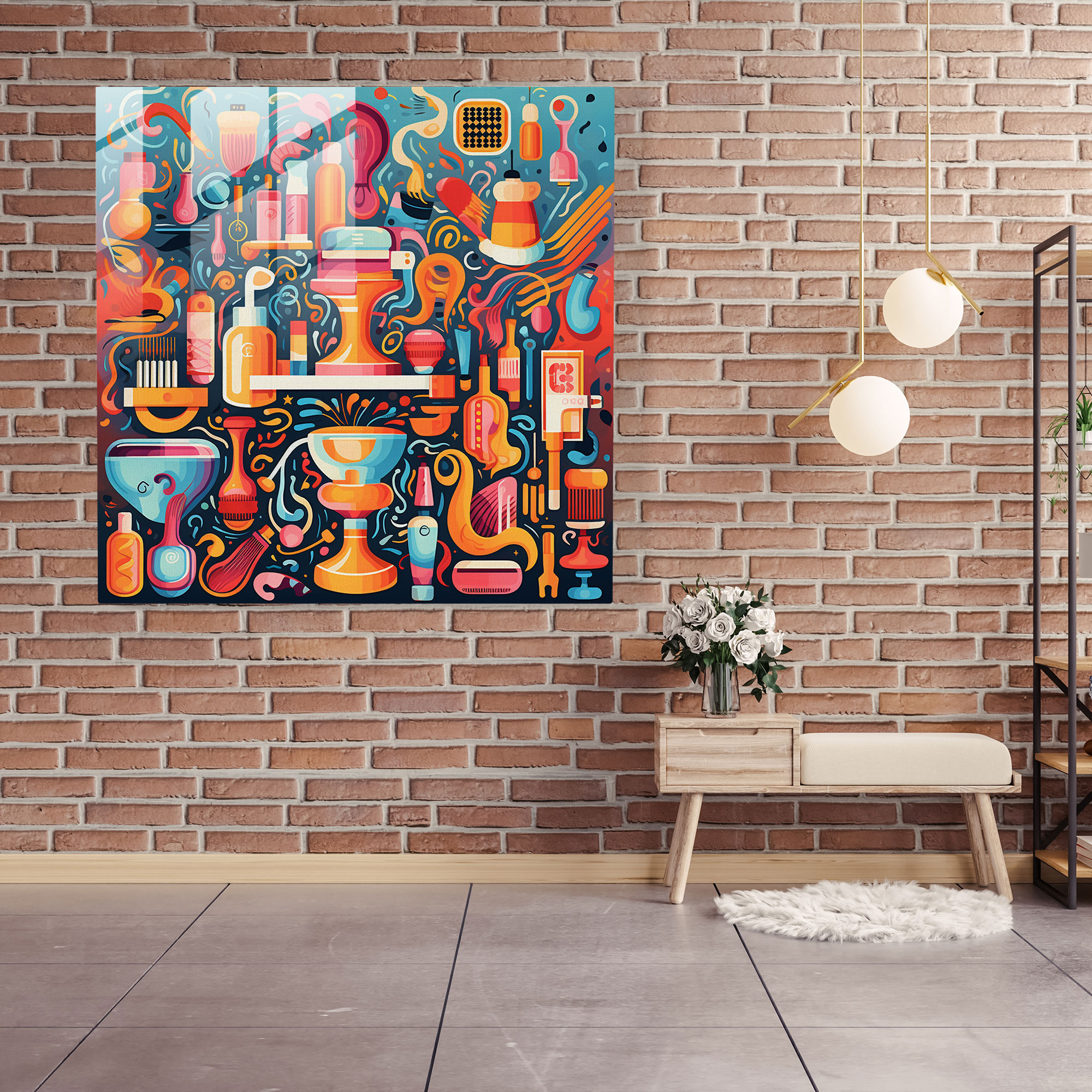 Barber Glass Print - Whimsical Illustration - Barber, Glass Print, Whimsical Illustration, Playful Patterns
