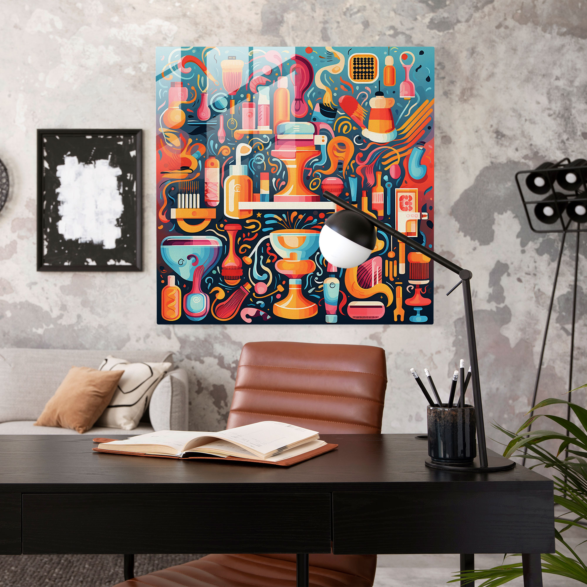 Barber Glass Print - Whimsical Illustration - Barber, Glass Print, Whimsical Illustration, Playful Patterns