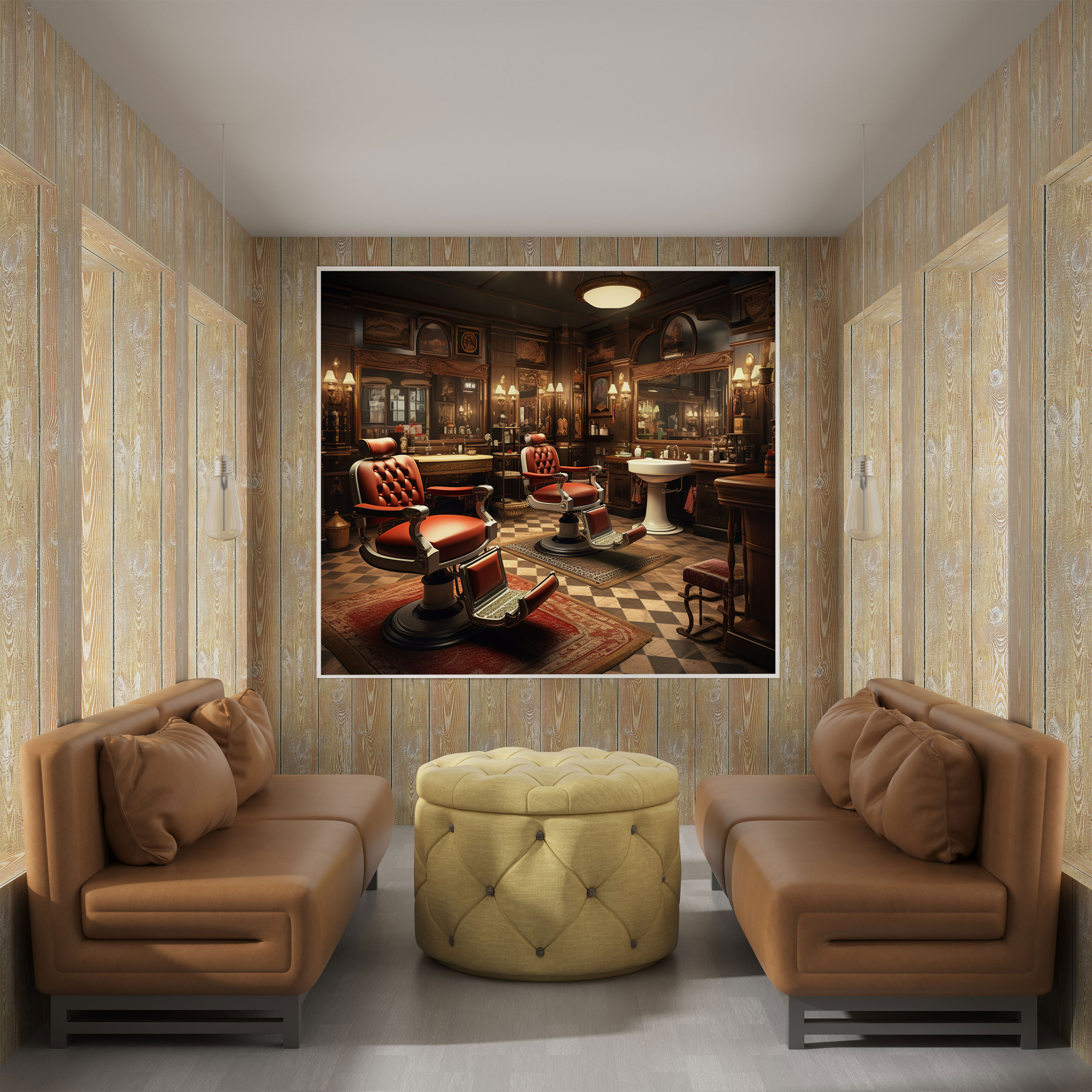 Barber Shop Interior Canvas Print - Barber, Wall Decoration, Canvas Wall Art, Barber