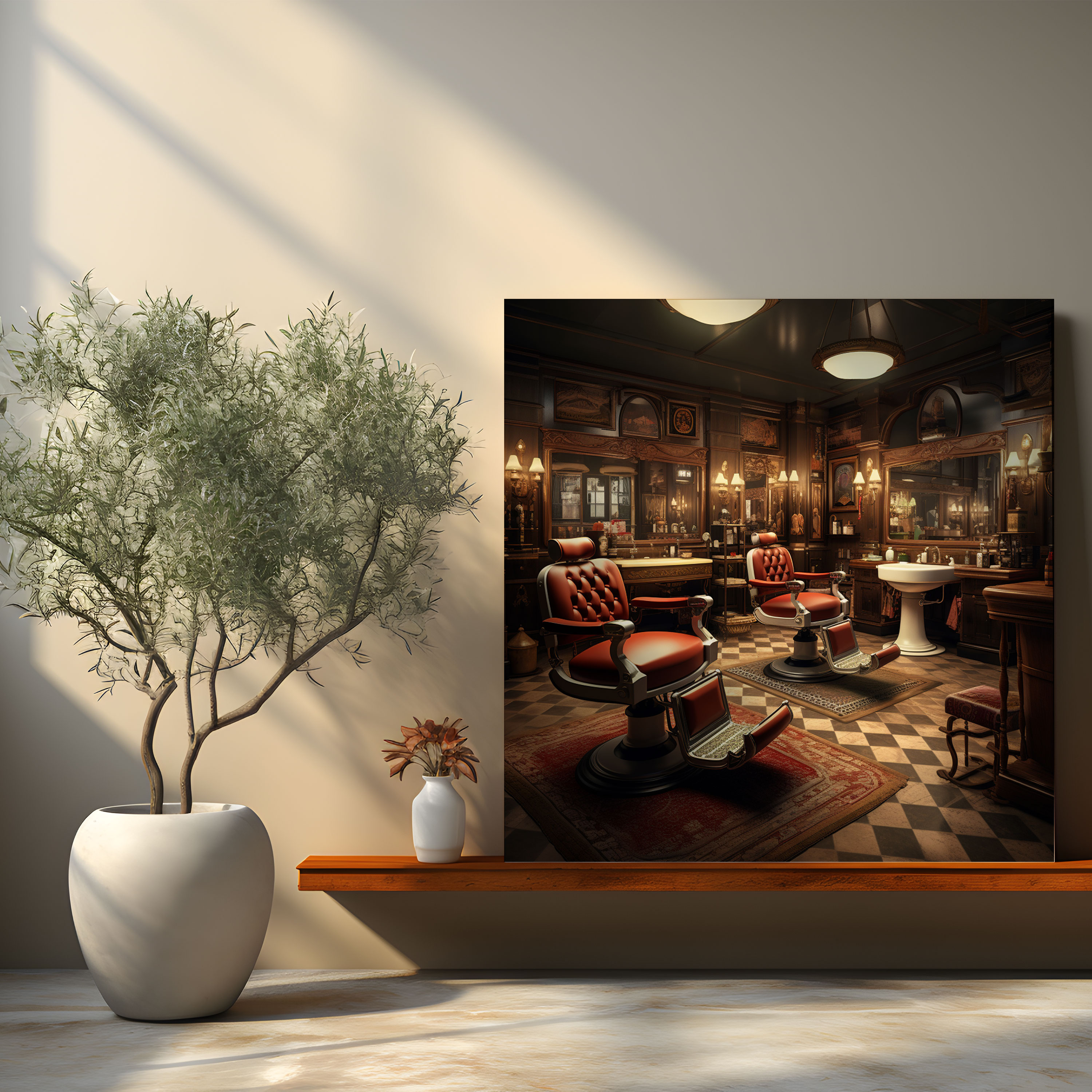 Barber Shop Interior Canvas Print - Barber, Wall Decoration, Canvas Wall Art, Barber