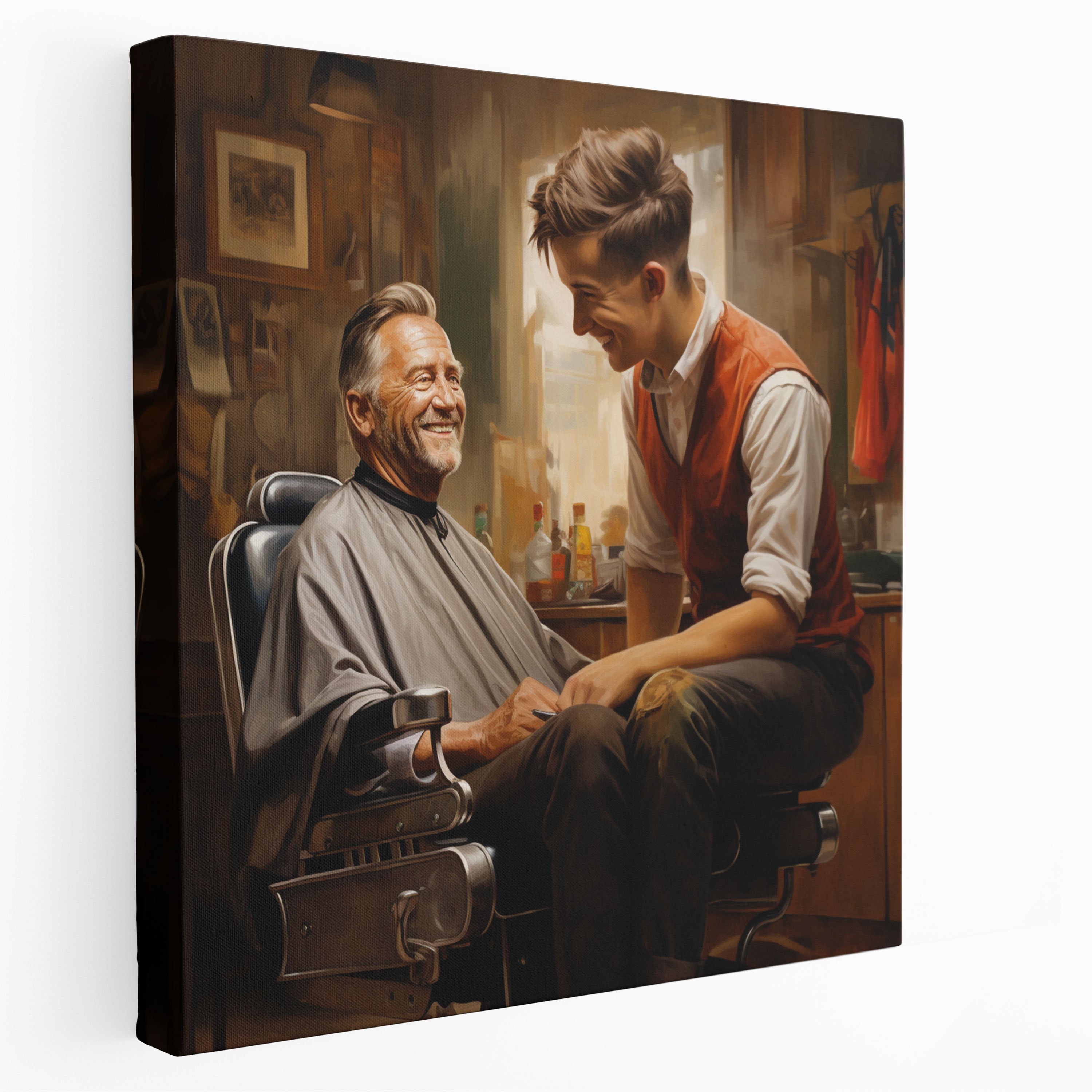 Barber And Client Canvas Print - Barber, Canvas Wall Art, Wall Art, Home Decoration