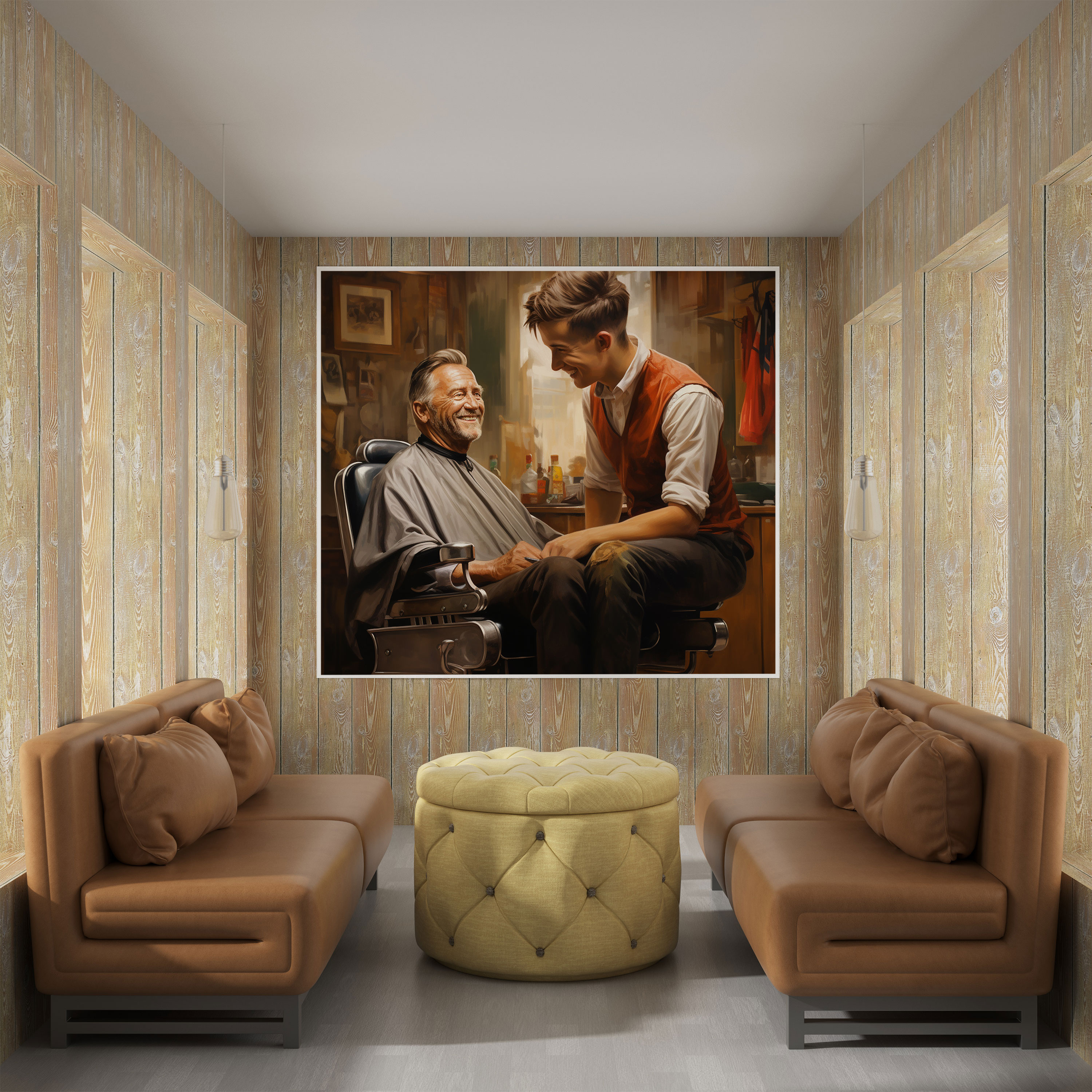 Barber And Client Canvas Print - Barber, Canvas Wall Art, Wall Art, Home Decoration