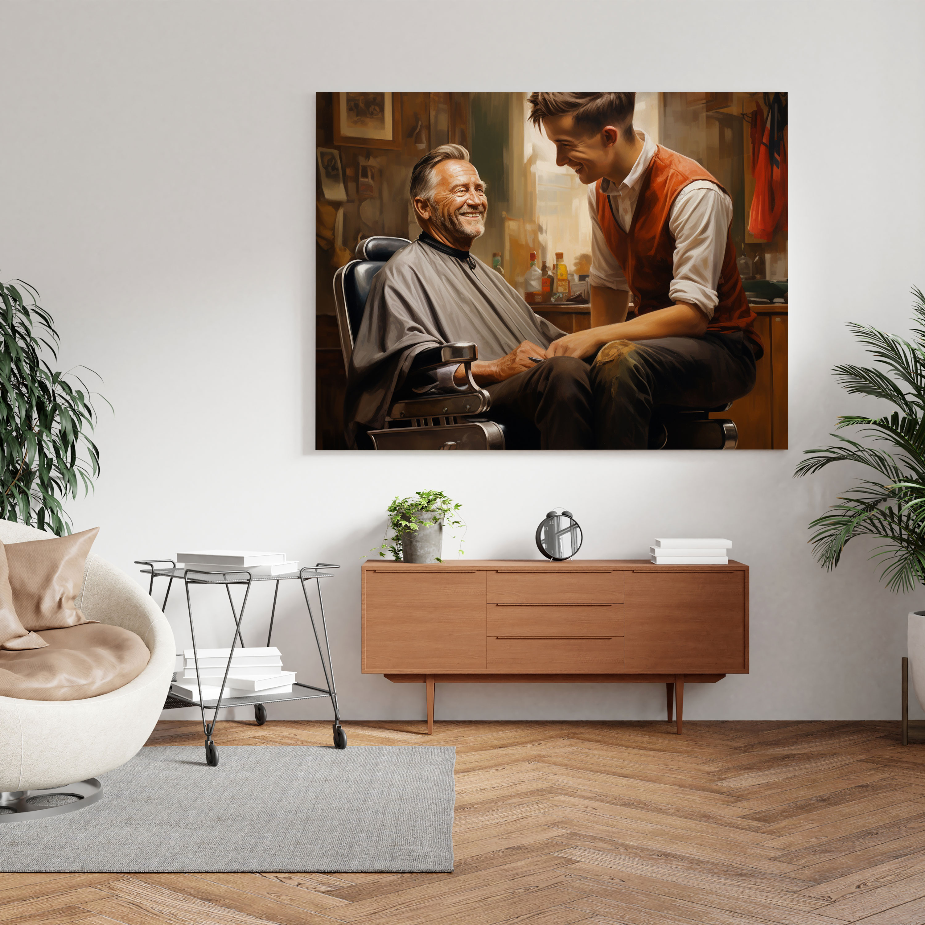 Barber And Client Canvas Print - Barber, Canvas Wall Art, Wall Art, Home Decoration