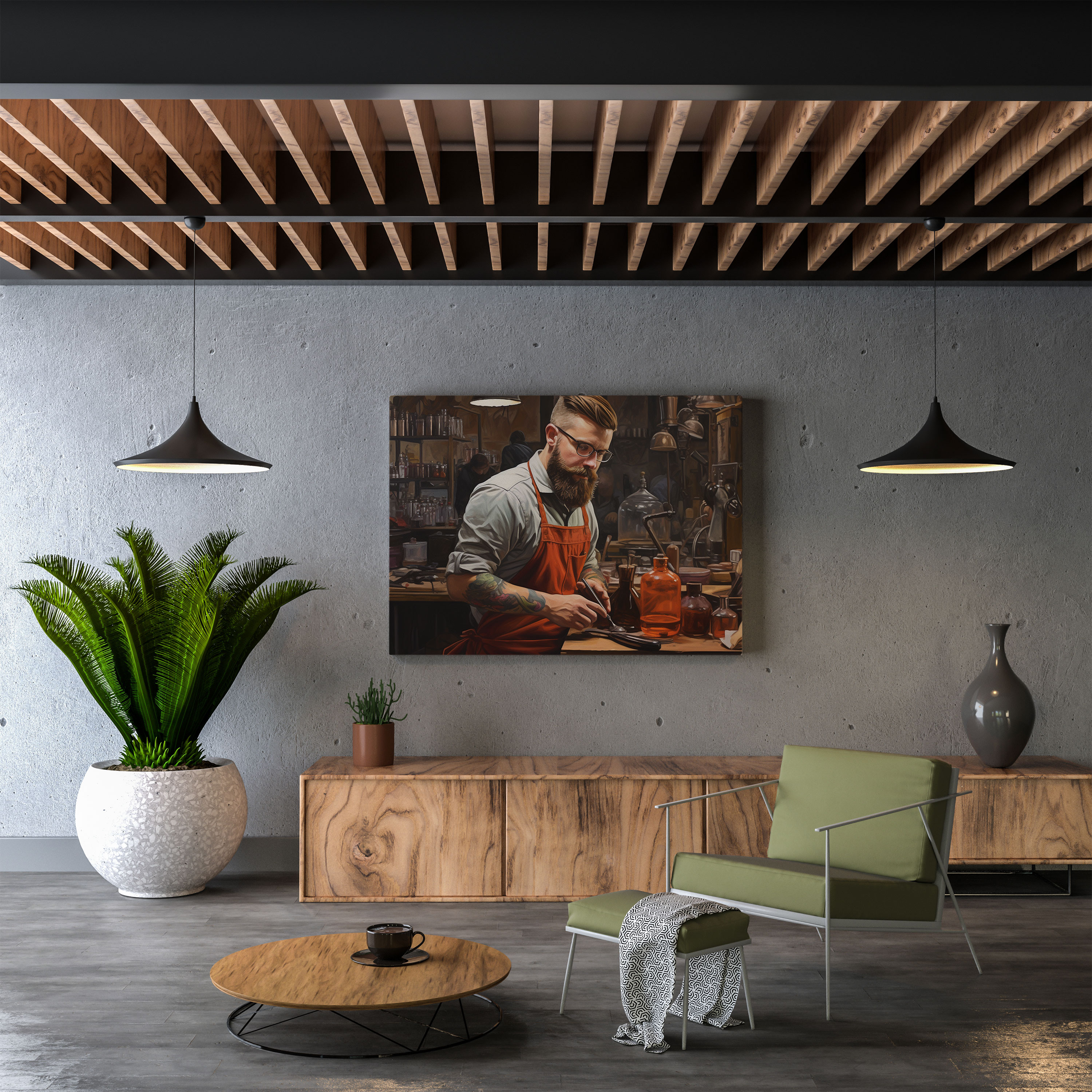 Realistic Barber Oil Painting Canvas Print - Barber, Barber, Wall Art, Canvas Wall Art