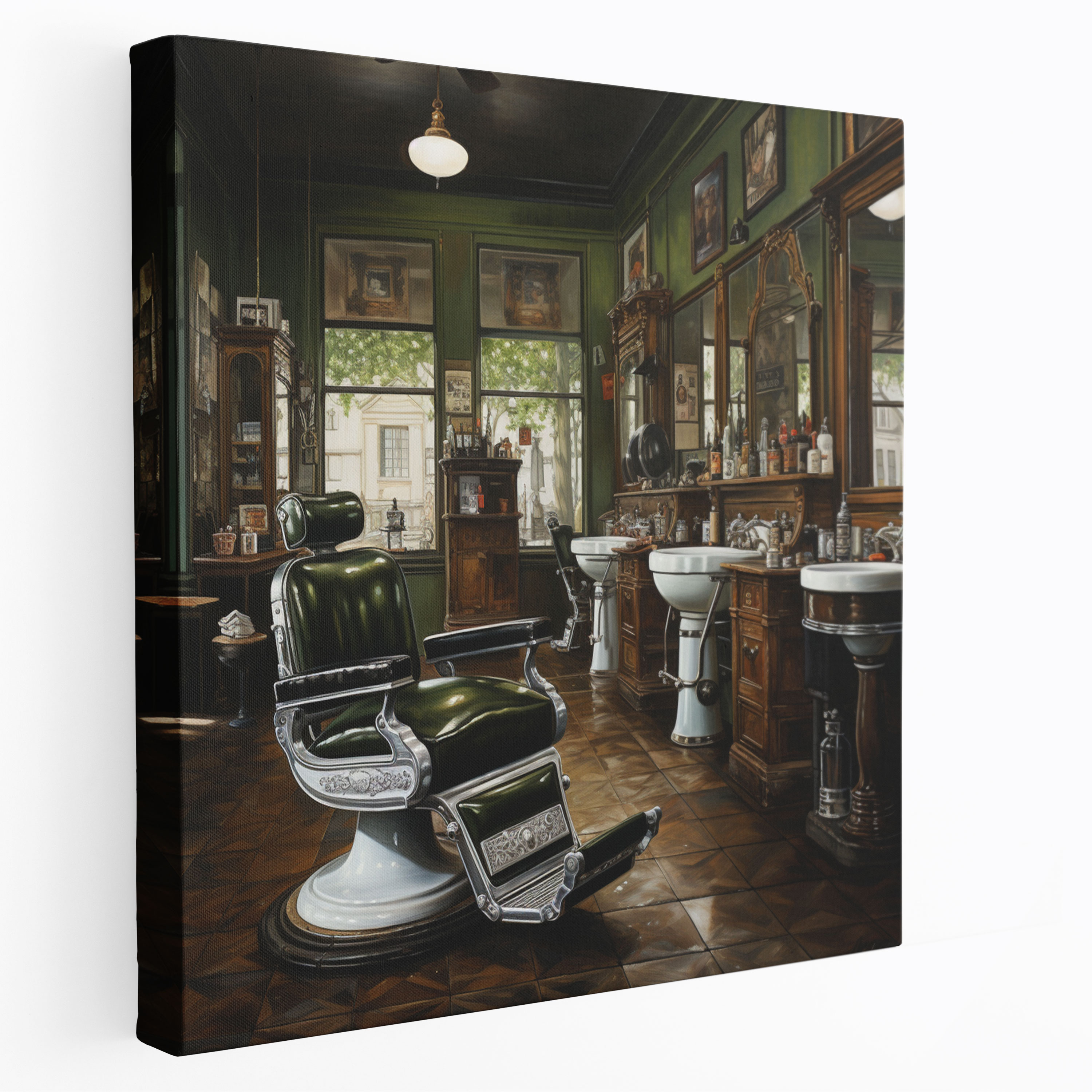 Classic Barber Shop Oil Painting Canvas Print - Barber, Realistic, Canvas, Wall Decoration