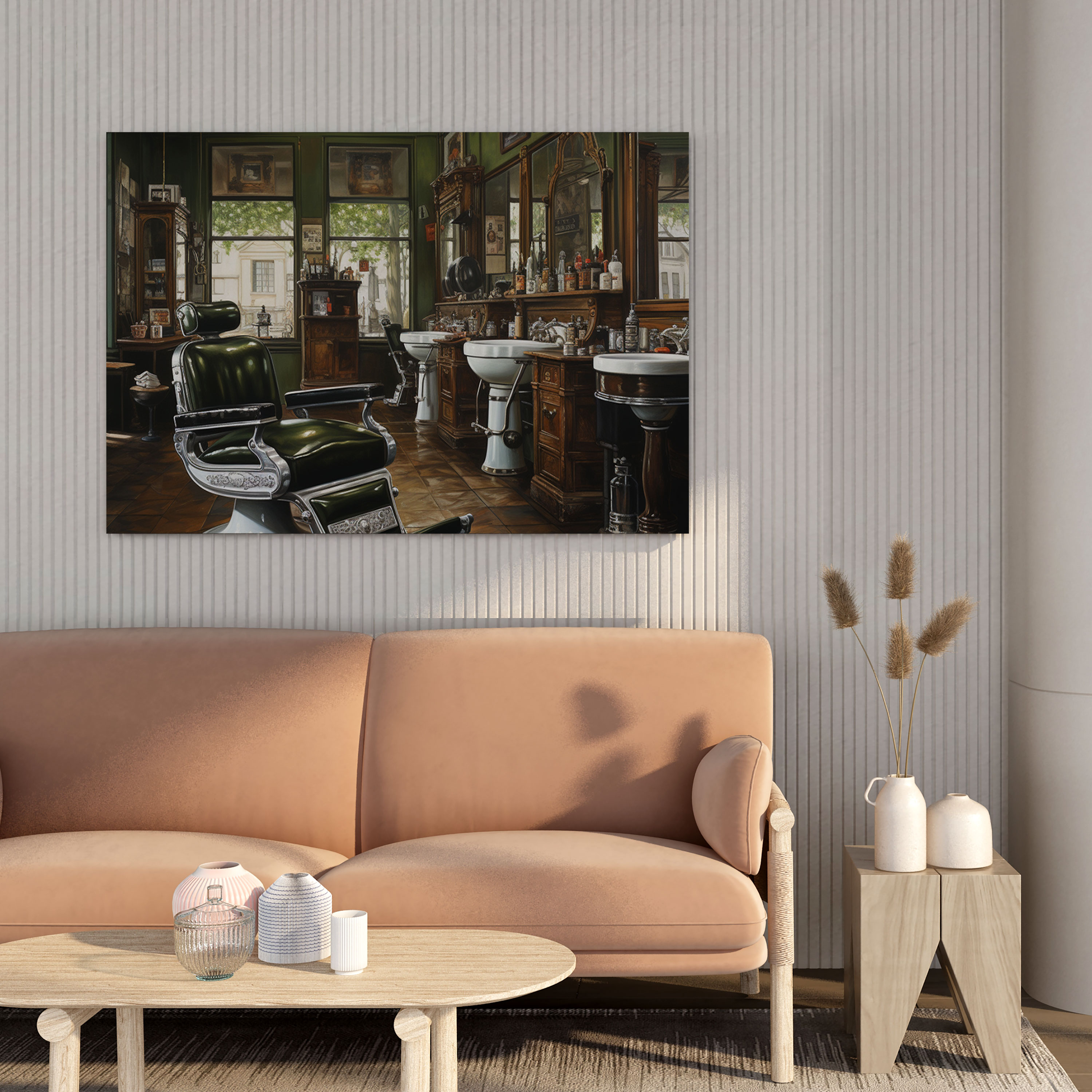 Classic Barber Shop Oil Painting Canvas Print - Barber, Realistic, Canvas, Wall Decoration
