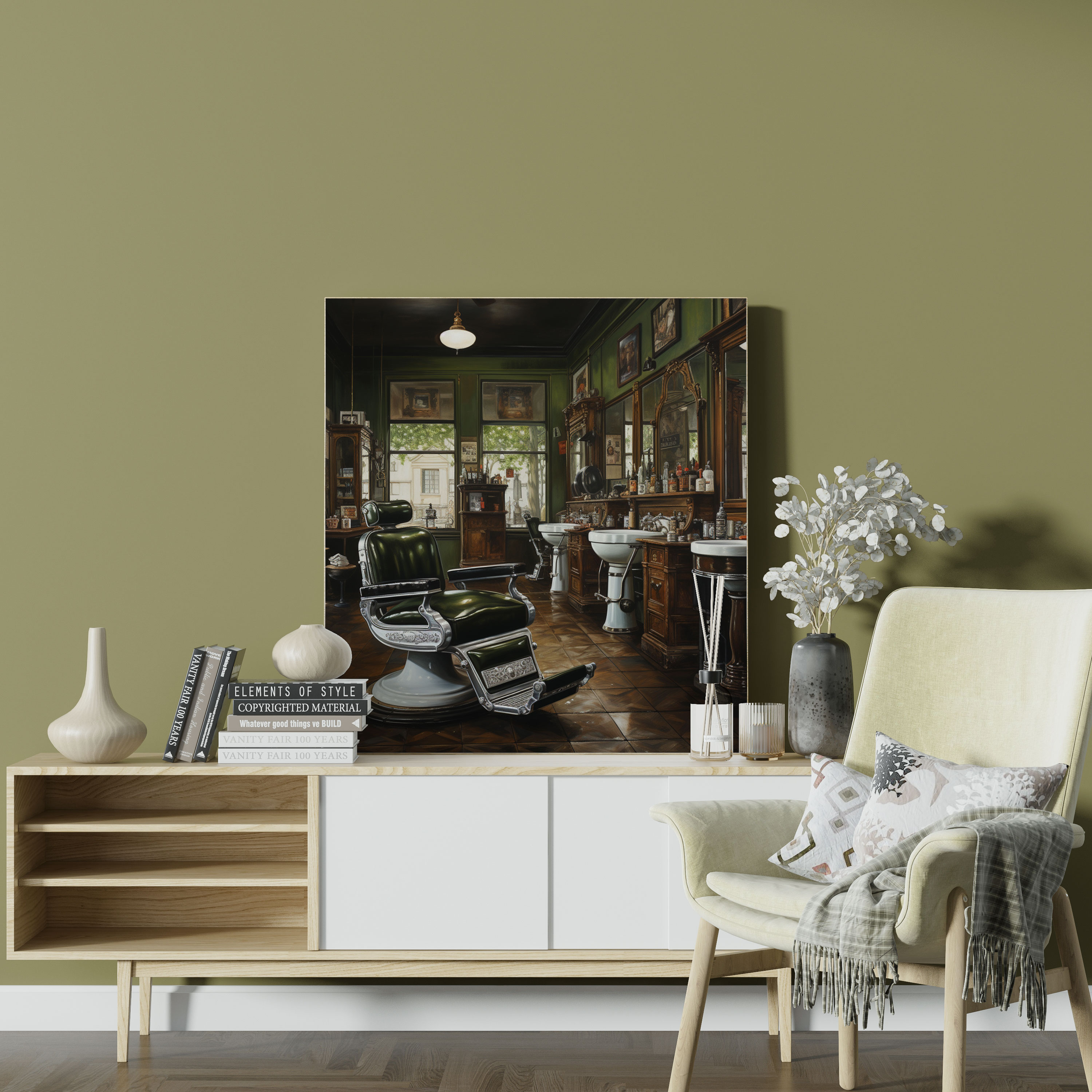 Classic Barber Shop Oil Painting Canvas Print - Barber, Realistic, Canvas, Wall Decoration