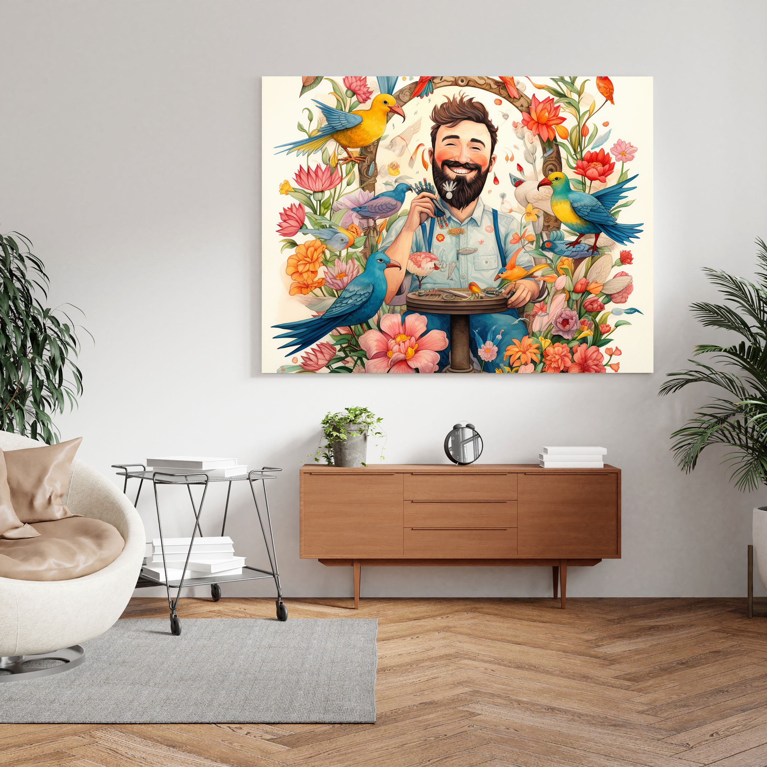 Joyful Barber Watercolor Painting Canvas Print - Barber, Canvas, Wall Art, Joyful