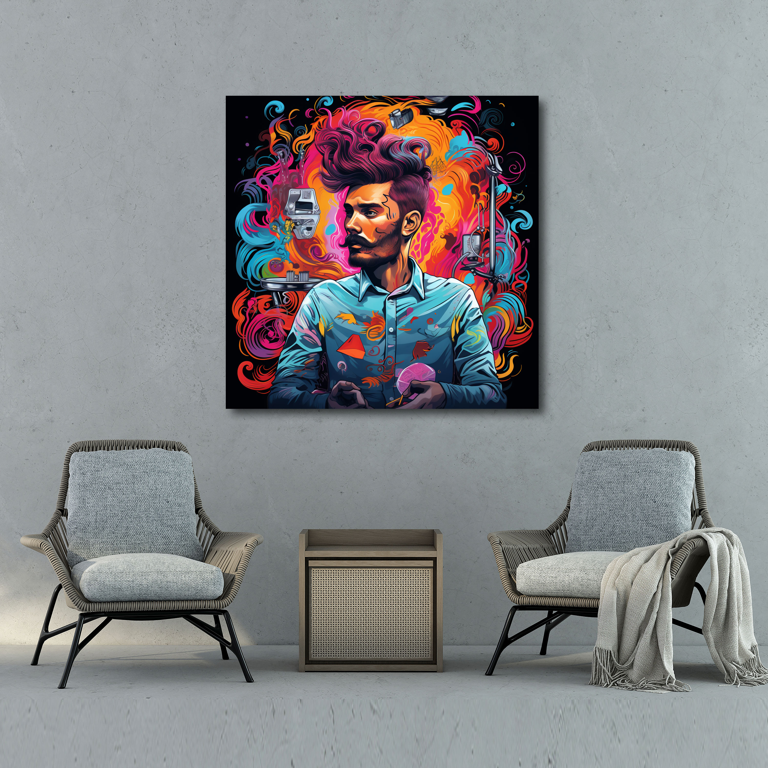Canlı Barber Pop Art Kanvas Tablo - Kuaför Canlı