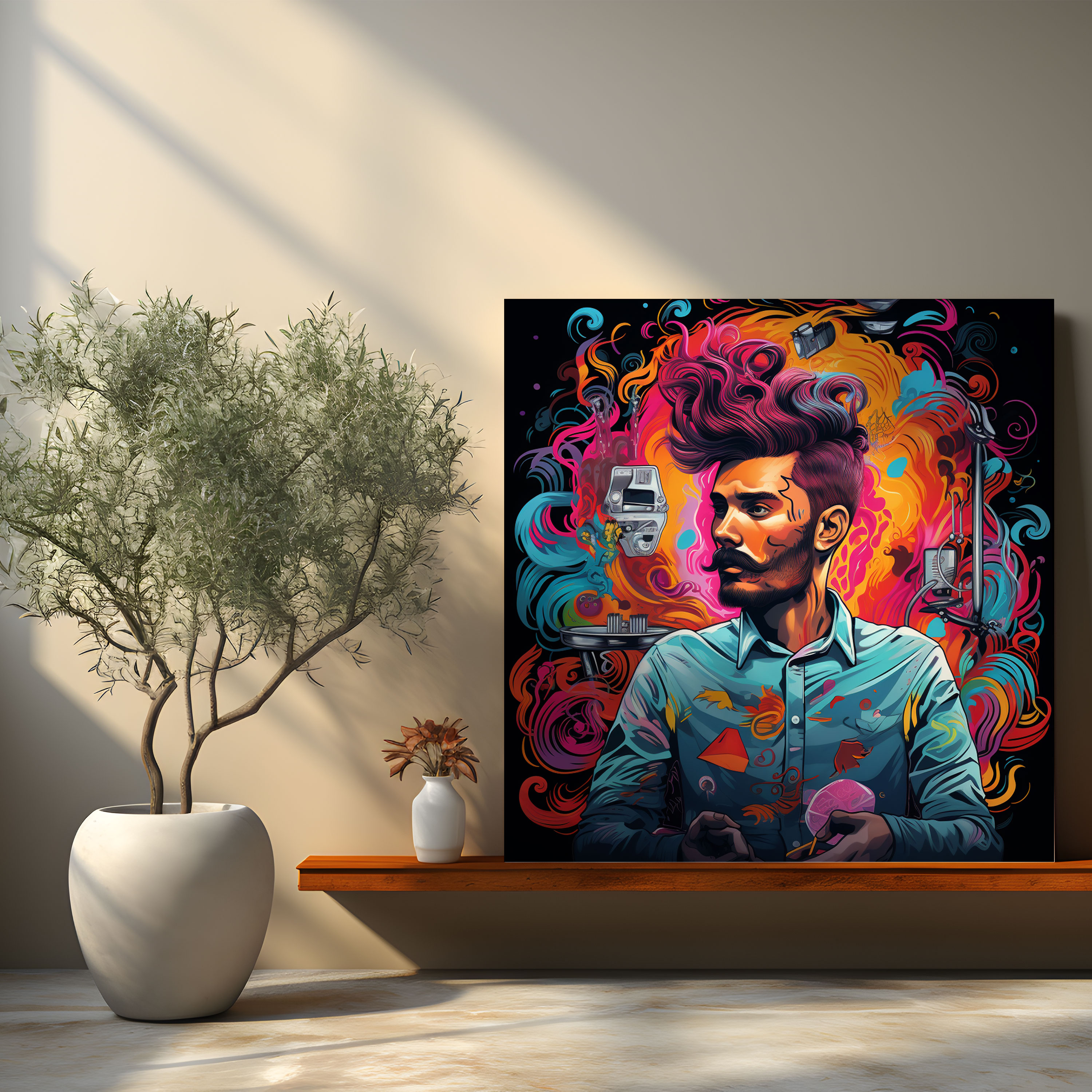 Canlı Barber Pop Art Kanvas Tablo - Kuaför Canlı