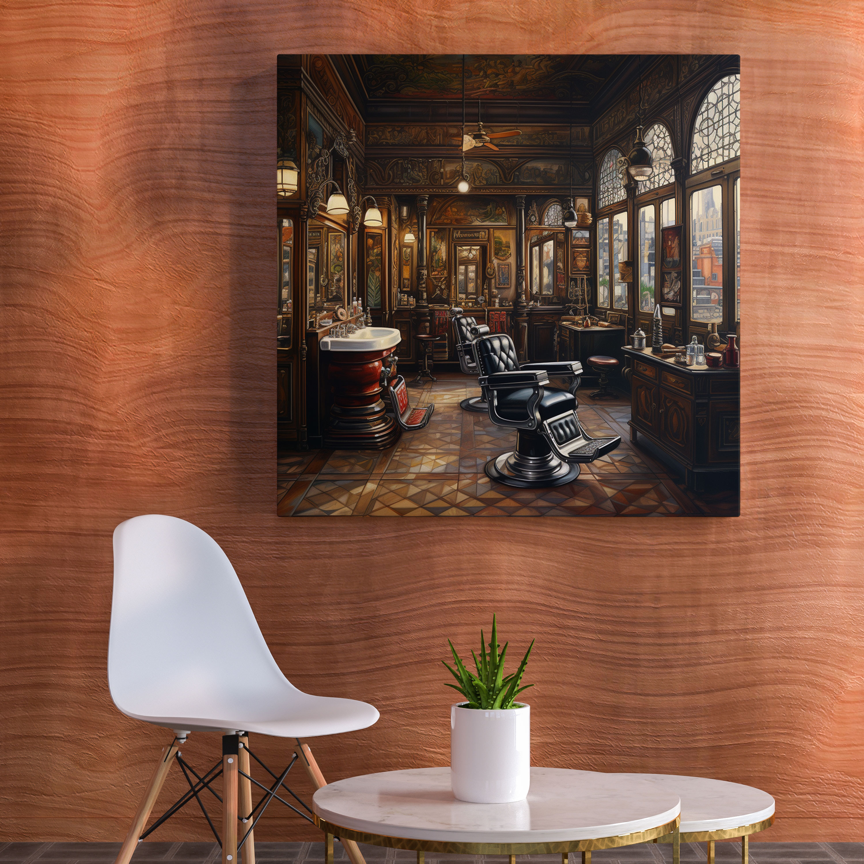 Barbershop Interior Oil Painting Canvas Print - Barber, Canvas Print, Home Decoration, Canvas Wall Art